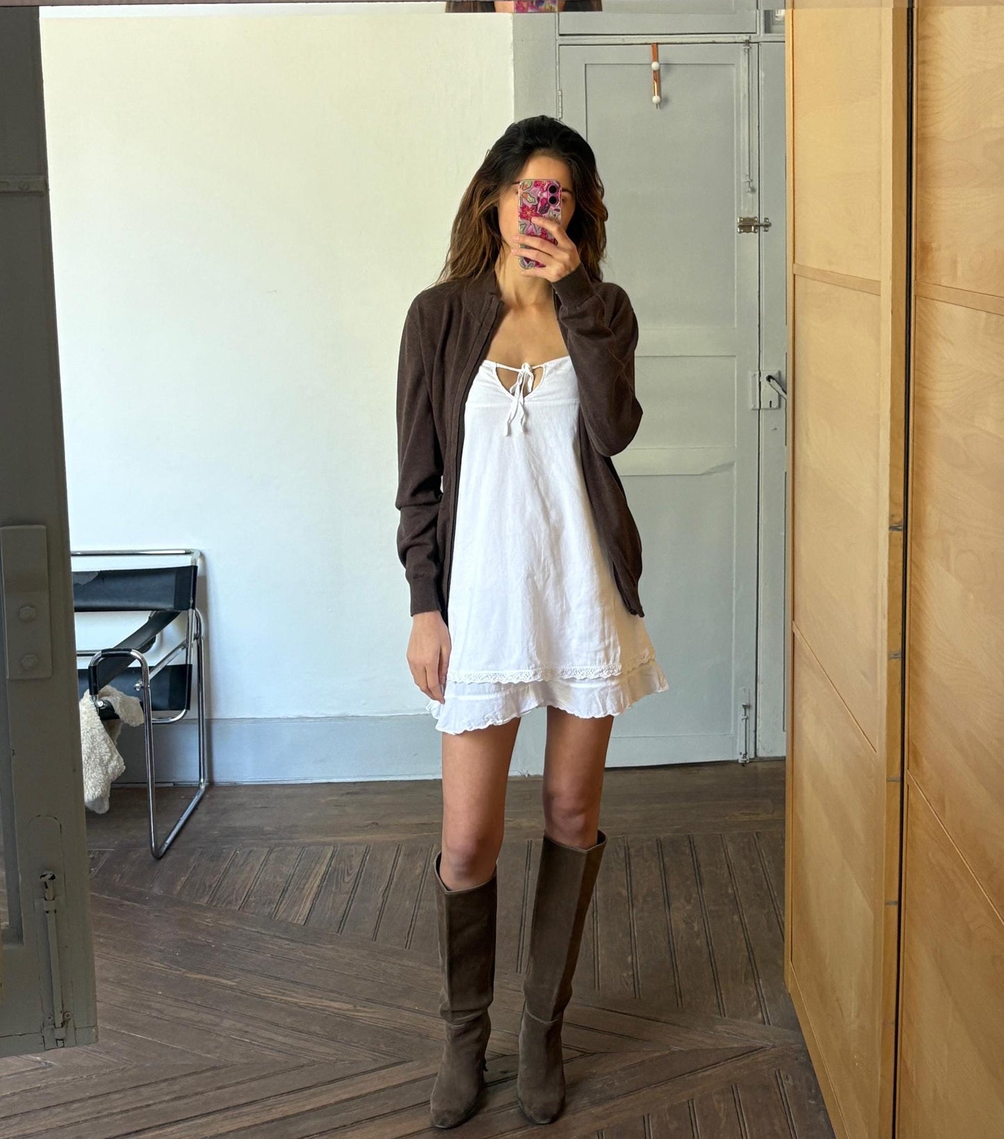 Chocolate brown vintage cotton - cashmere Massimo Dutti Luxe cardigan - Long sleeved vest, Super soft winter knit shirt, Designer Jumper, M