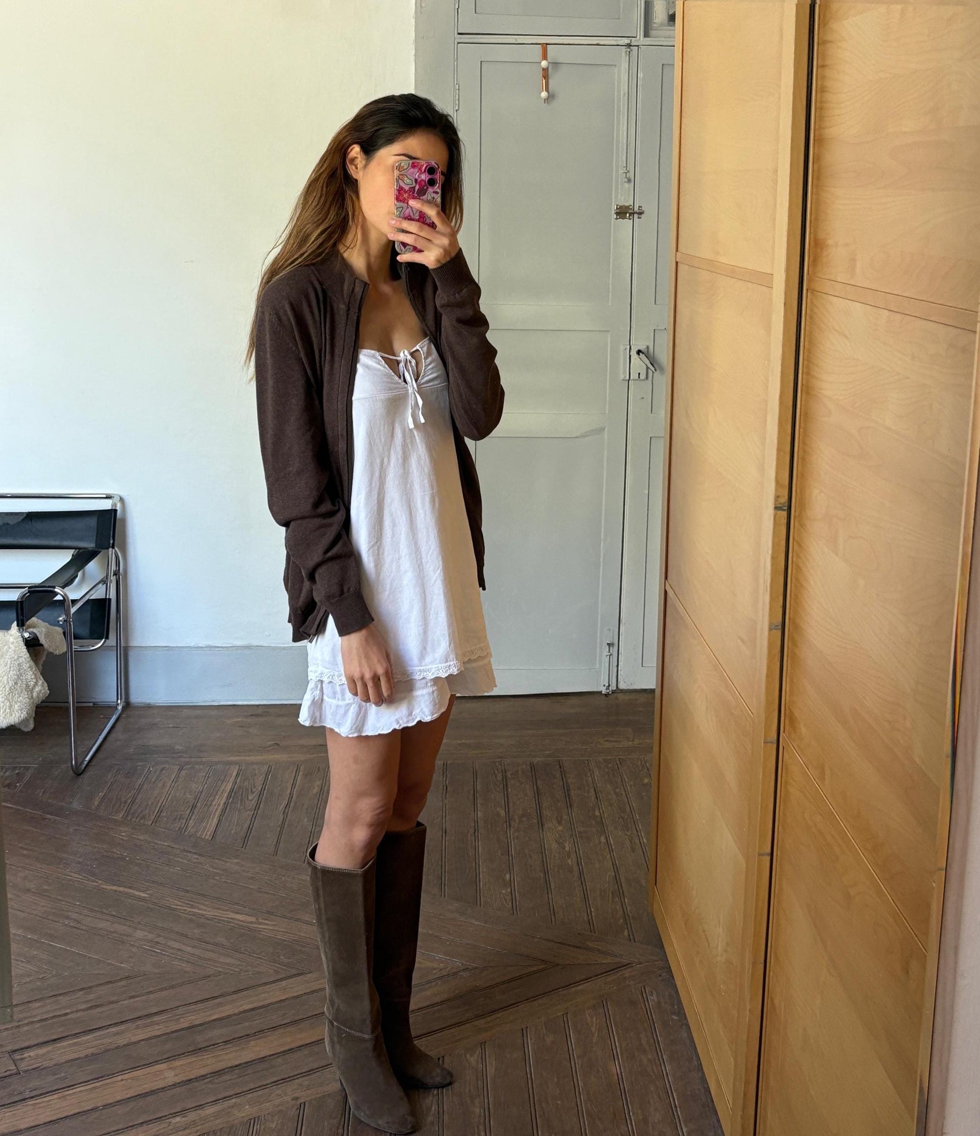 Chocolate brown vintage cotton - cashmere Massimo Dutti Luxe cardigan - Long sleeved vest, Super soft winter knit shirt, Designer Jumper, M