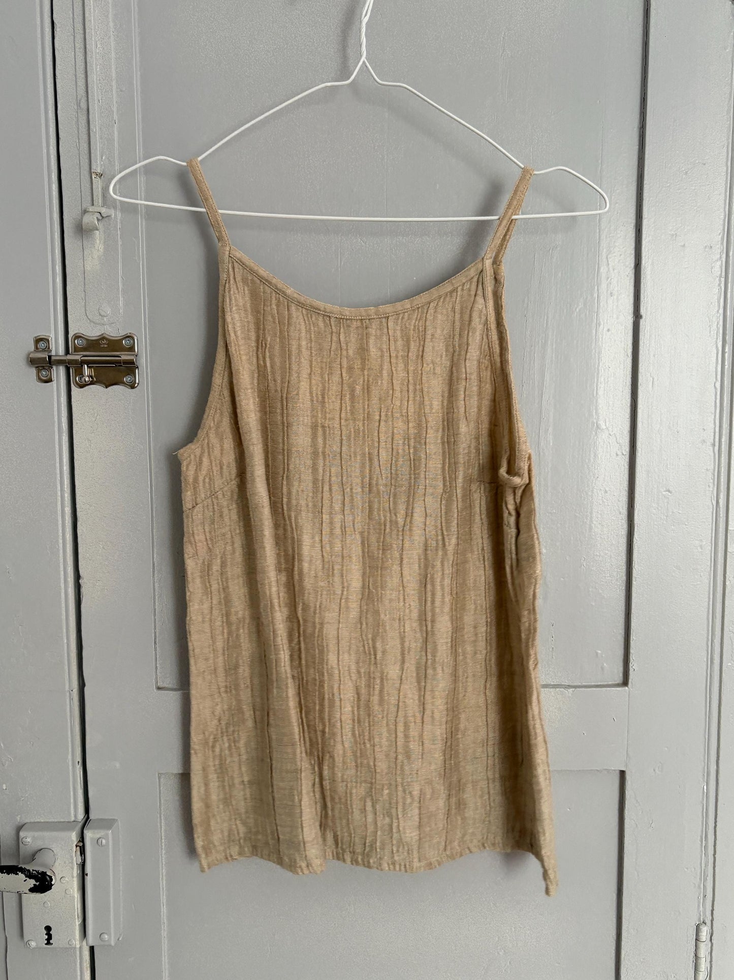 Oatmeal coloured tank top, Vintage earthy sand camisole, Natural beige wardrobe, Sustainable fashion, Textured top