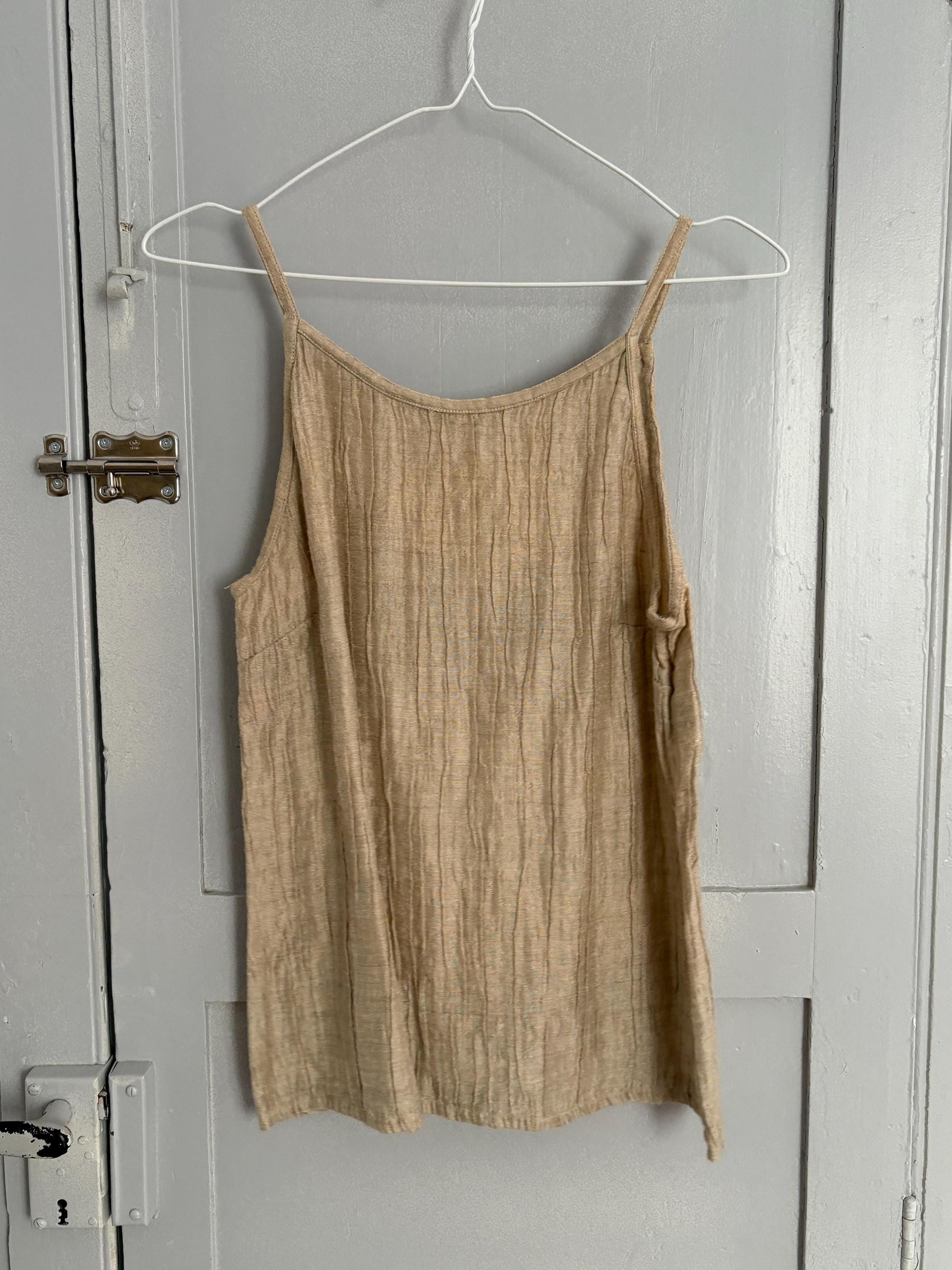 Oatmeal coloured tank top, Vintage earthy sand camisole, Natural beige wardrobe, Sustainable fashion, Textured top