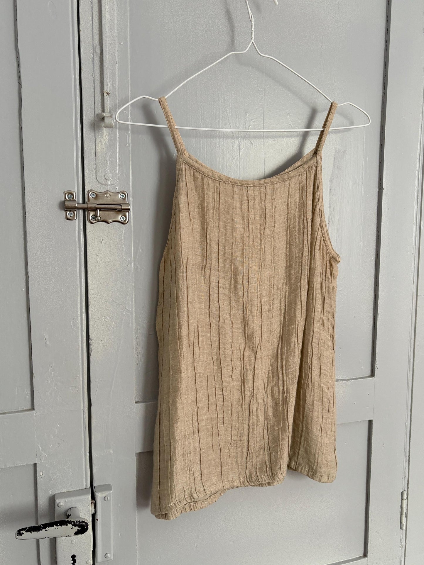 Oatmeal coloured tank top, Vintage earthy sand camisole, Natural beige wardrobe, Sustainable fashion, Textured top