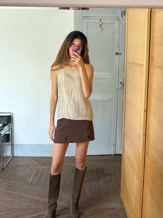 Oatmeal coloured tank top, Vintage earthy sand camisole, Natural beige wardrobe, Sustainable fashion, Textured top