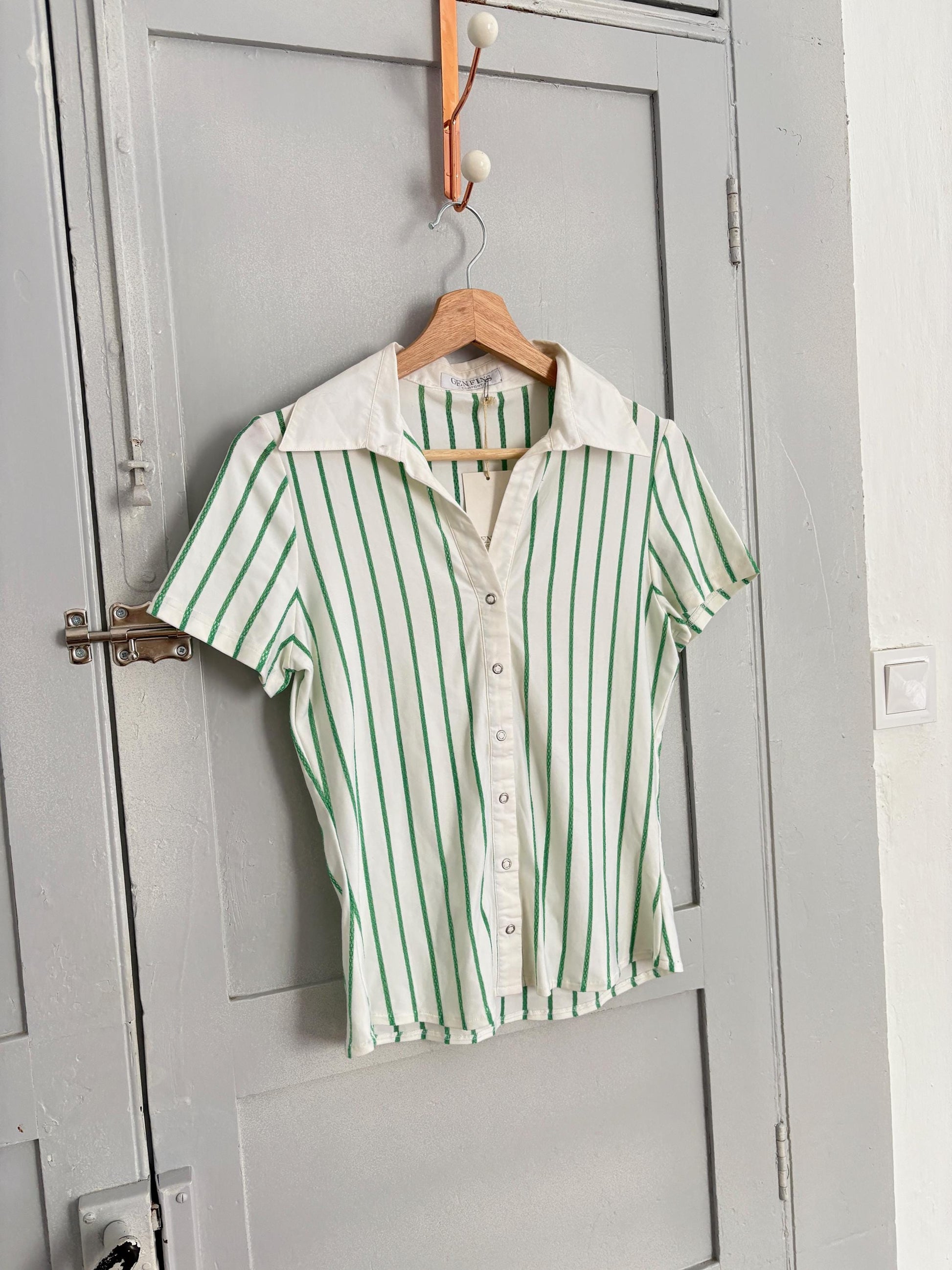 Vintage Genfins white and green striped polo shirt, Tennis club wear, Sport White Polo - Classic Fit with Contemporary Edge, XS
