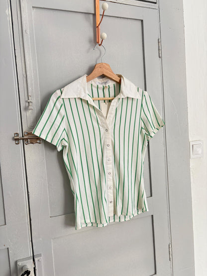 Genfins Vintage White Green Striped Polo Shirt XS