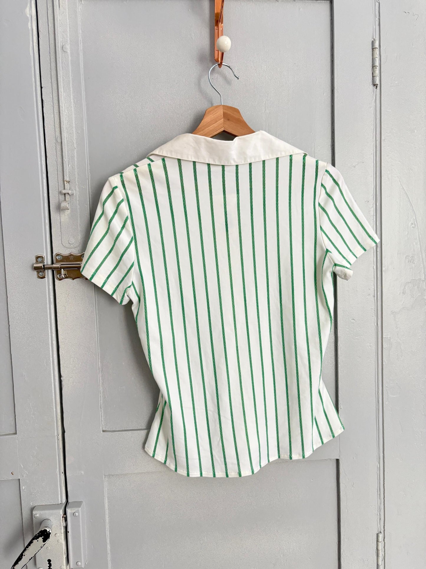 Vintage Genfins white and green striped polo shirt, Tennis club wear, Sport White Polo - Classic Fit with Contemporary Edge, XS