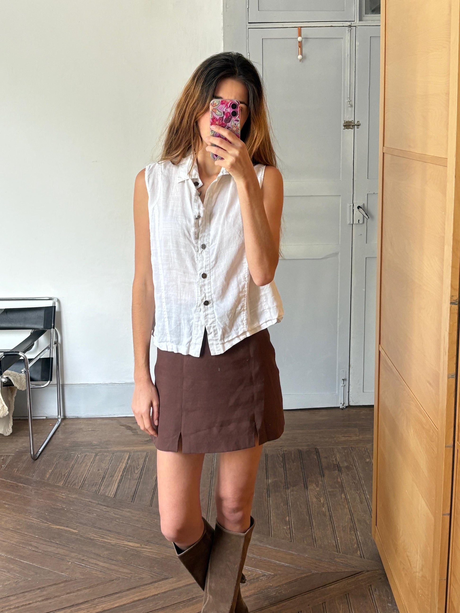 White vintage sleeveless camisole, Collared smart tank top, Elegant Dark Academia sleeveless shirt, S