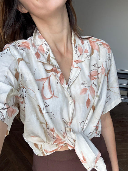 Vintage Floral Print Summer Blouse — back view