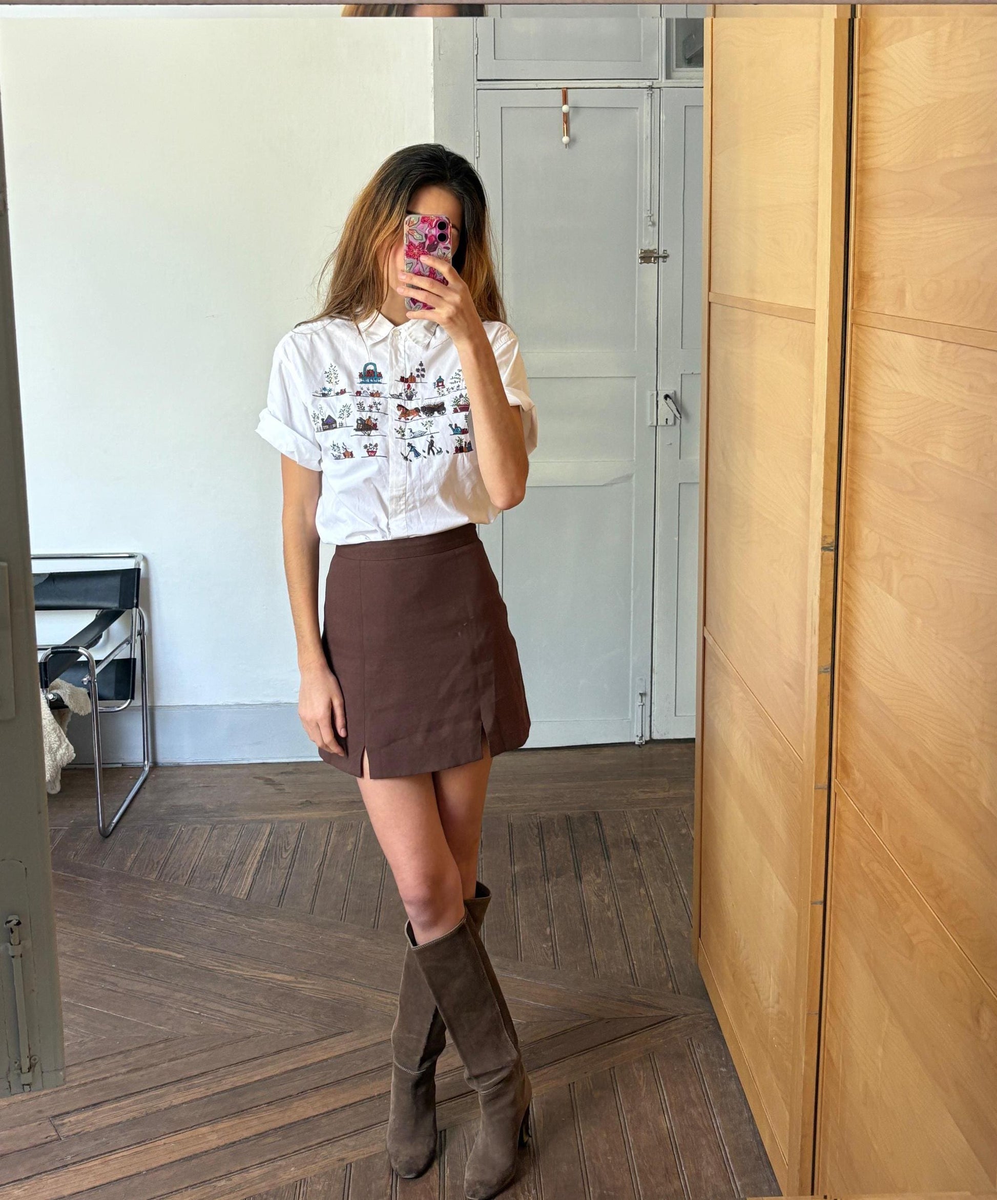 Large Farm embroidered blouse, Cottage core shirt, Oversized cotton top, L