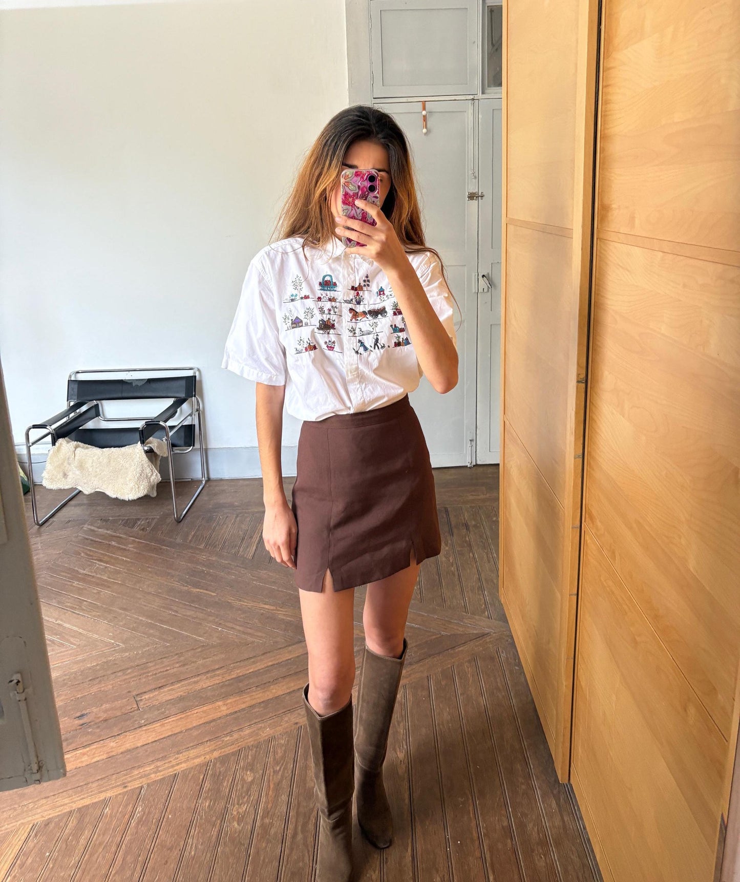 Large Farm embroidered blouse, Cottage core shirt, Oversized cotton top, L