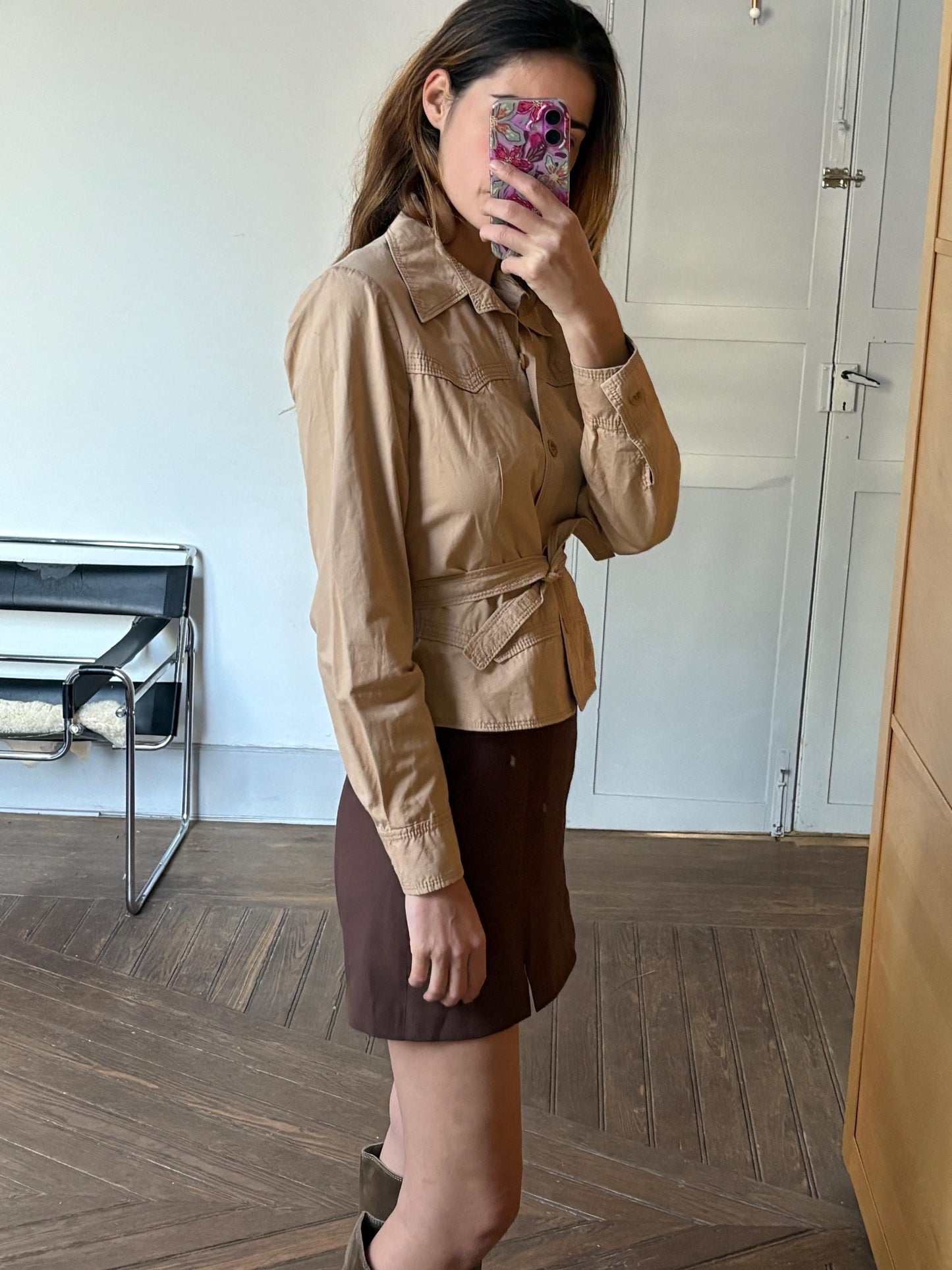 Vintage Philosophy di Alberta Ferretti beige summer jacket, Formal light brown designer blazer, Elegant woman coat, US 4–6