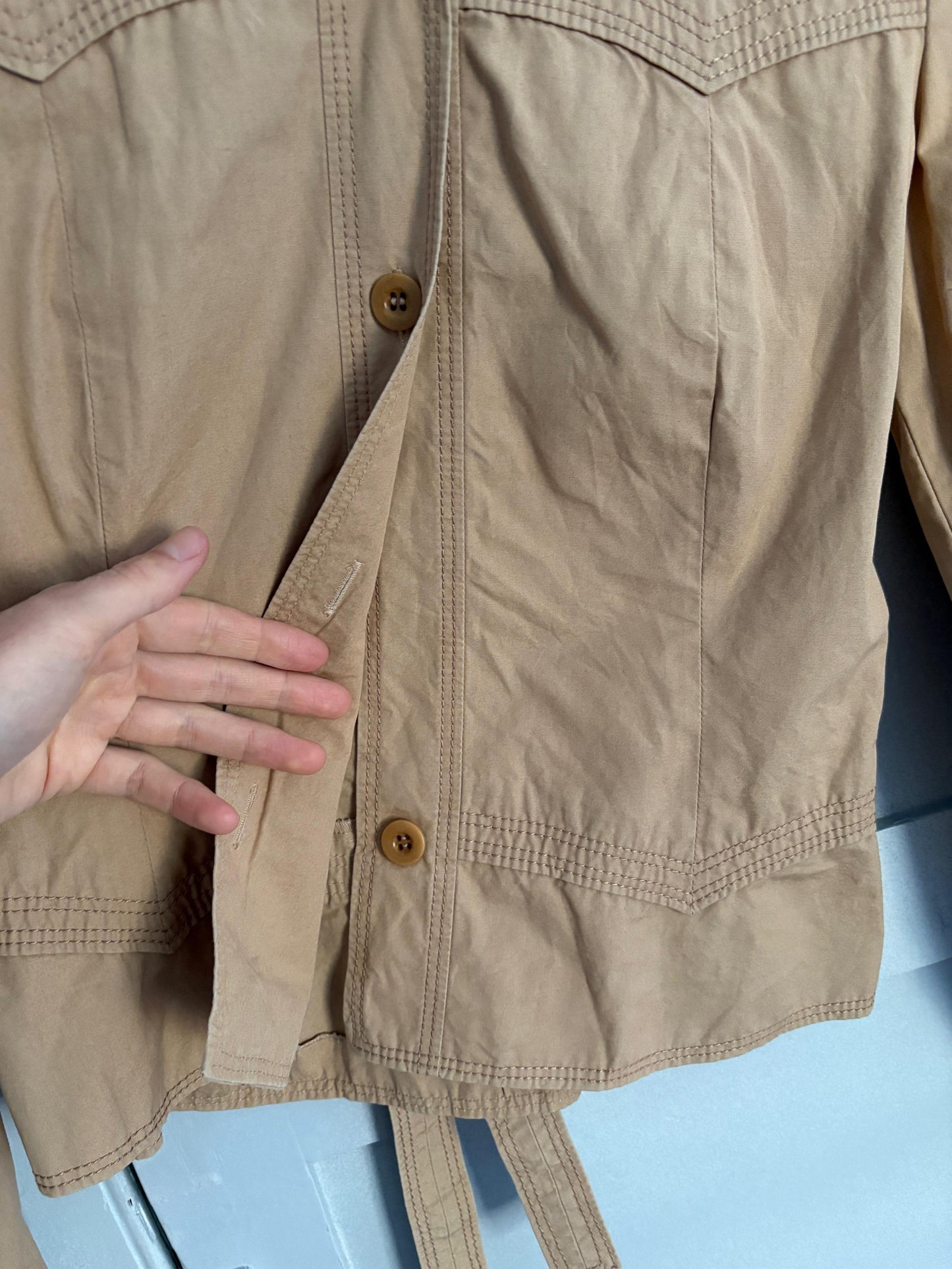 Vintage Philosophy di Alberta Ferretti beige summer jacket, Formal light brown designer blazer, Elegant woman coat, US 4–6