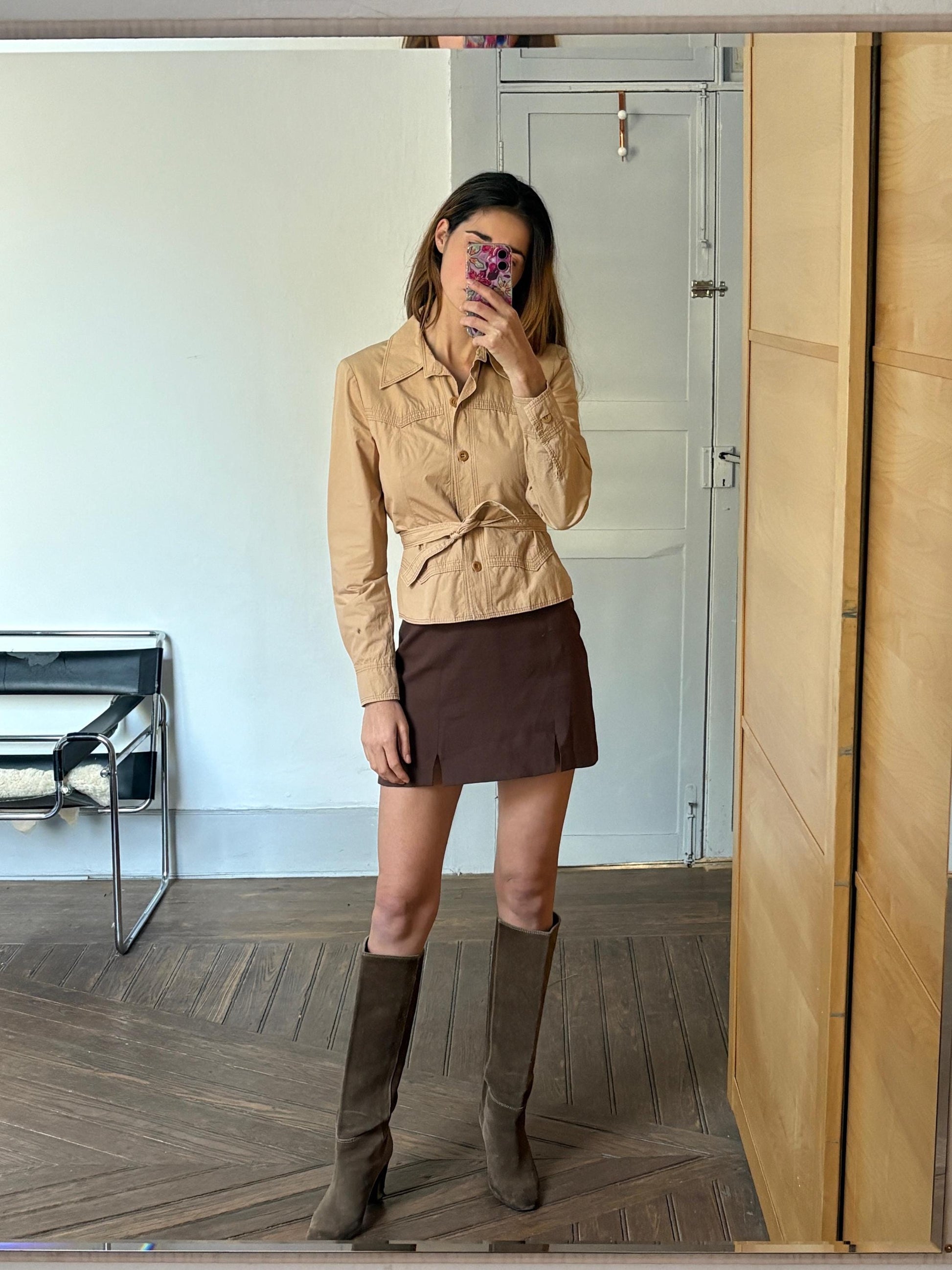 Vintage Philosophy di Alberta Ferretti beige summer jacket, Formal light brown designer blazer, Elegant woman coat, US 4–6