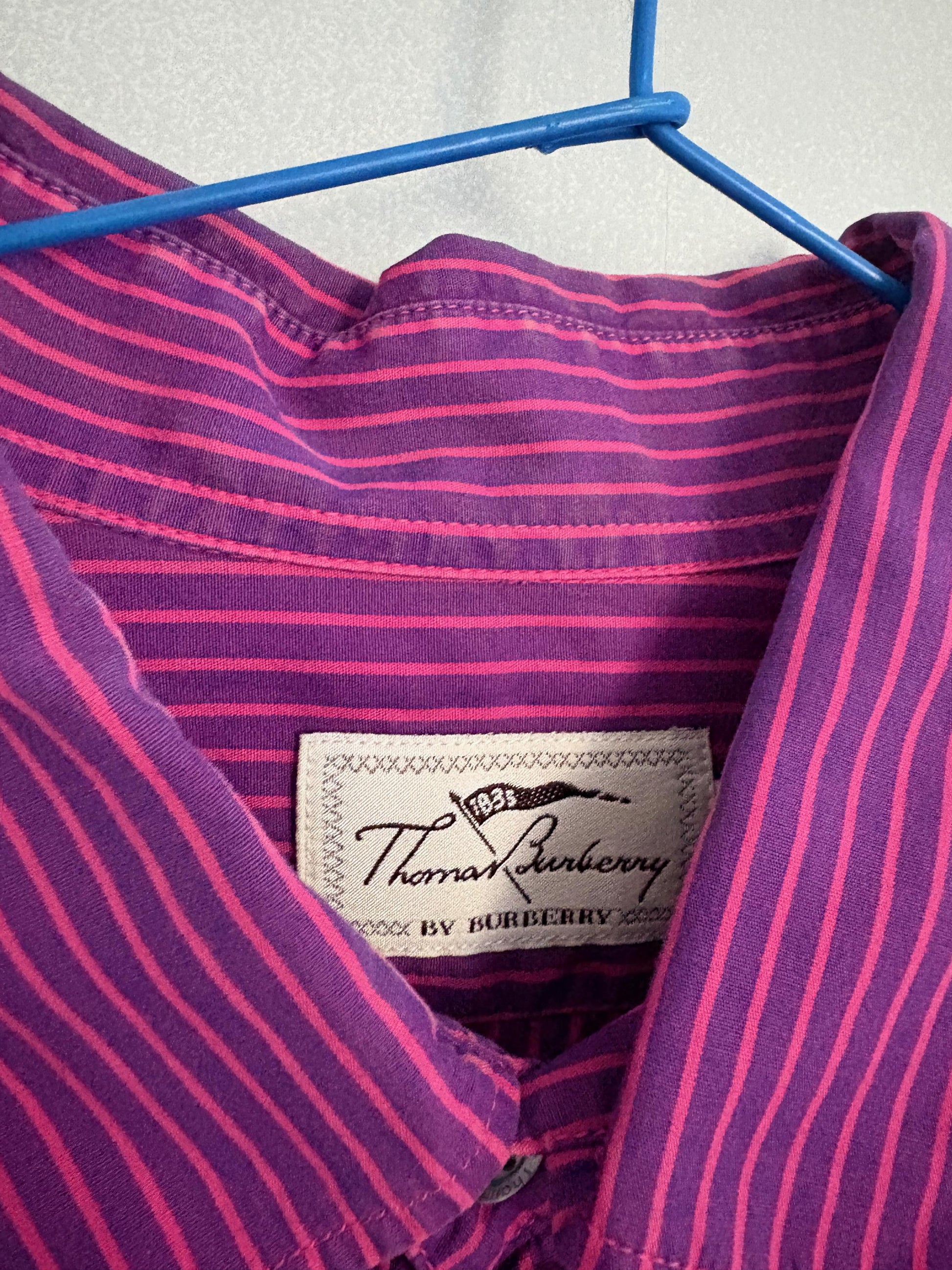 Vintage Thomas Burberry by Burberry pink and purple striped button up, Original colourful Oxford shirt, Secondhand designer clothing