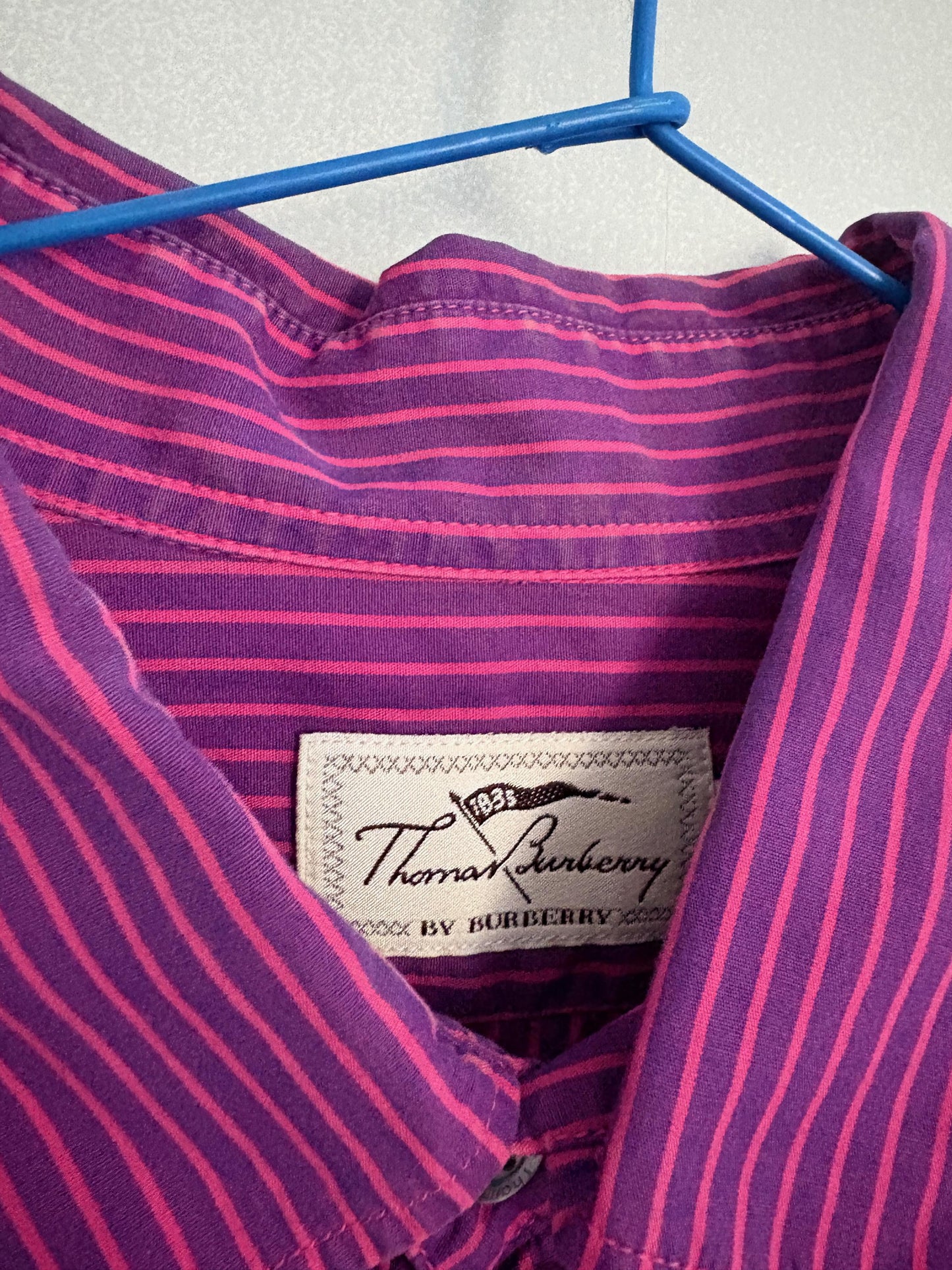 Vintage Thomas Burberry by Burberry pink and purple striped button up, Original colourful Oxford shirt, Secondhand designer clothing
