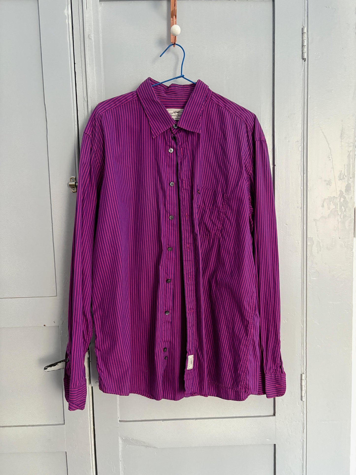 Vintage Thomas Burberry by Burberry pink and purple striped button up, Original colourful Oxford shirt, Secondhand designer clothing