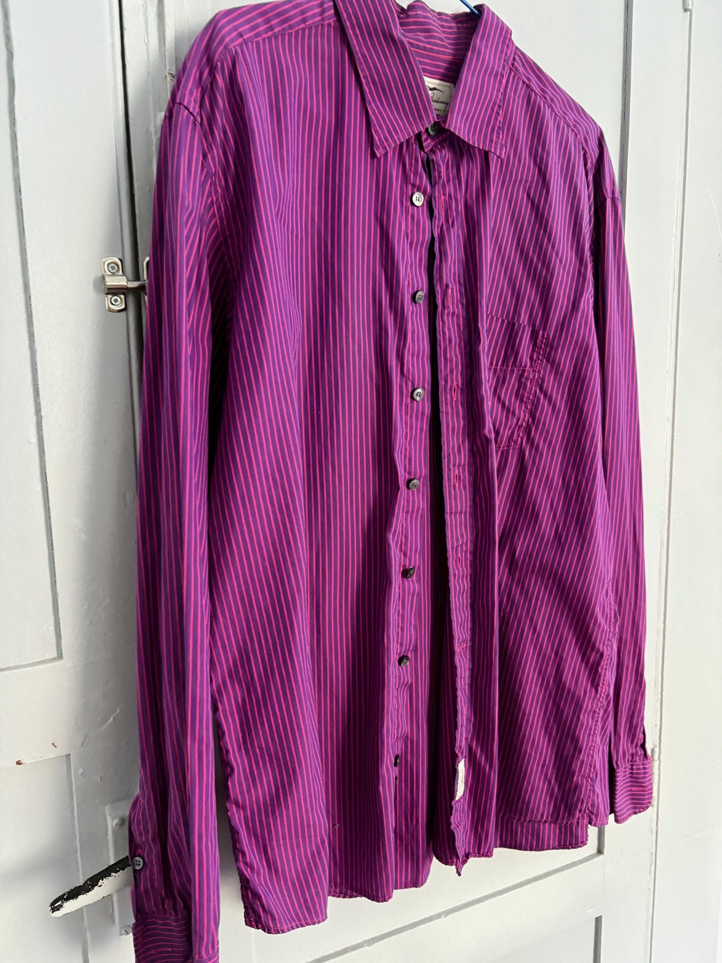 Vintage Thomas Burberry by Burberry pink and purple striped button up, Original colourful Oxford shirt, Secondhand designer clothing