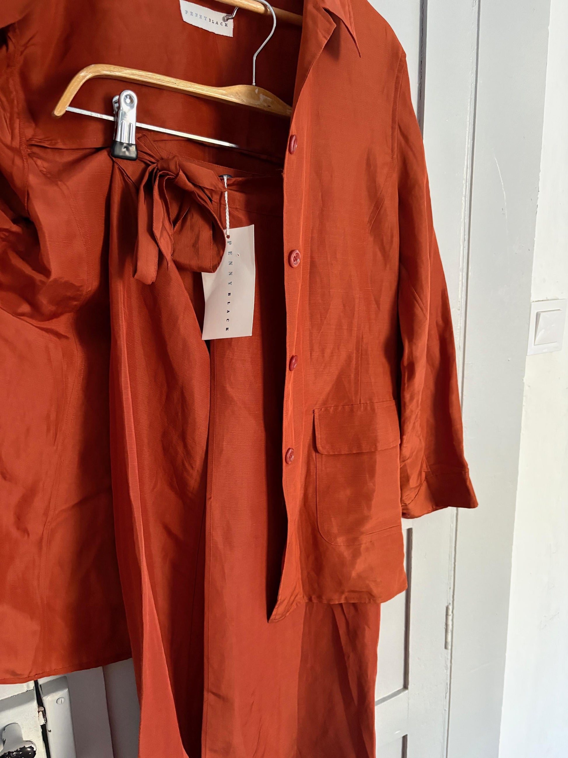 Vintage Penny Black Burnt Orange Silk Linen Two-Piece Set, Wedding Guest Outfit, Designer Skirt & Top, Unworn with Tags, Elegant Women