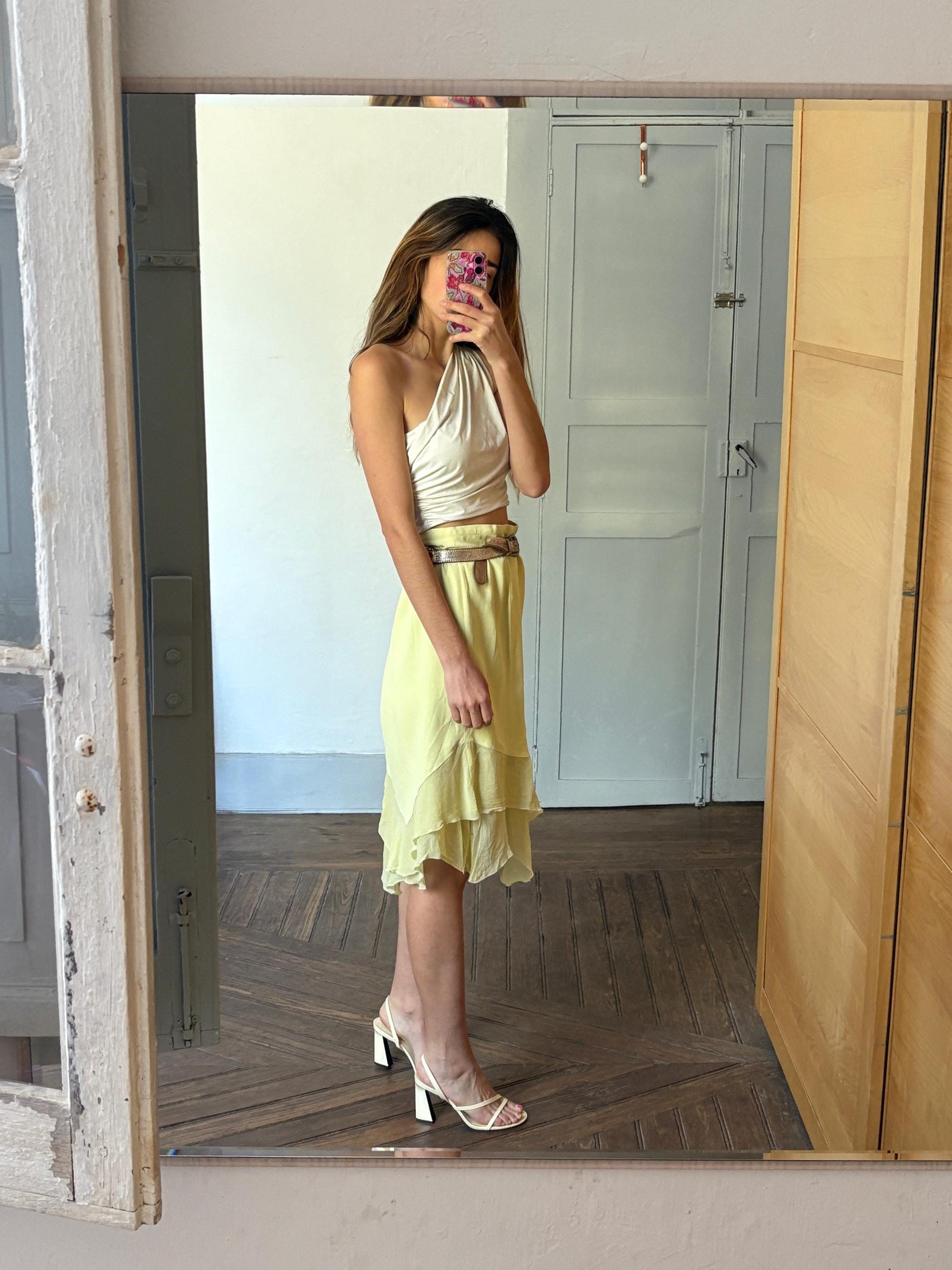 Vintage Marta Palmieri Green Skirt Made in Italy, Plus Size 18 / Dutch 46, High or Low Waist, Flowing Boho Style, Wedding guest skirt, US 18