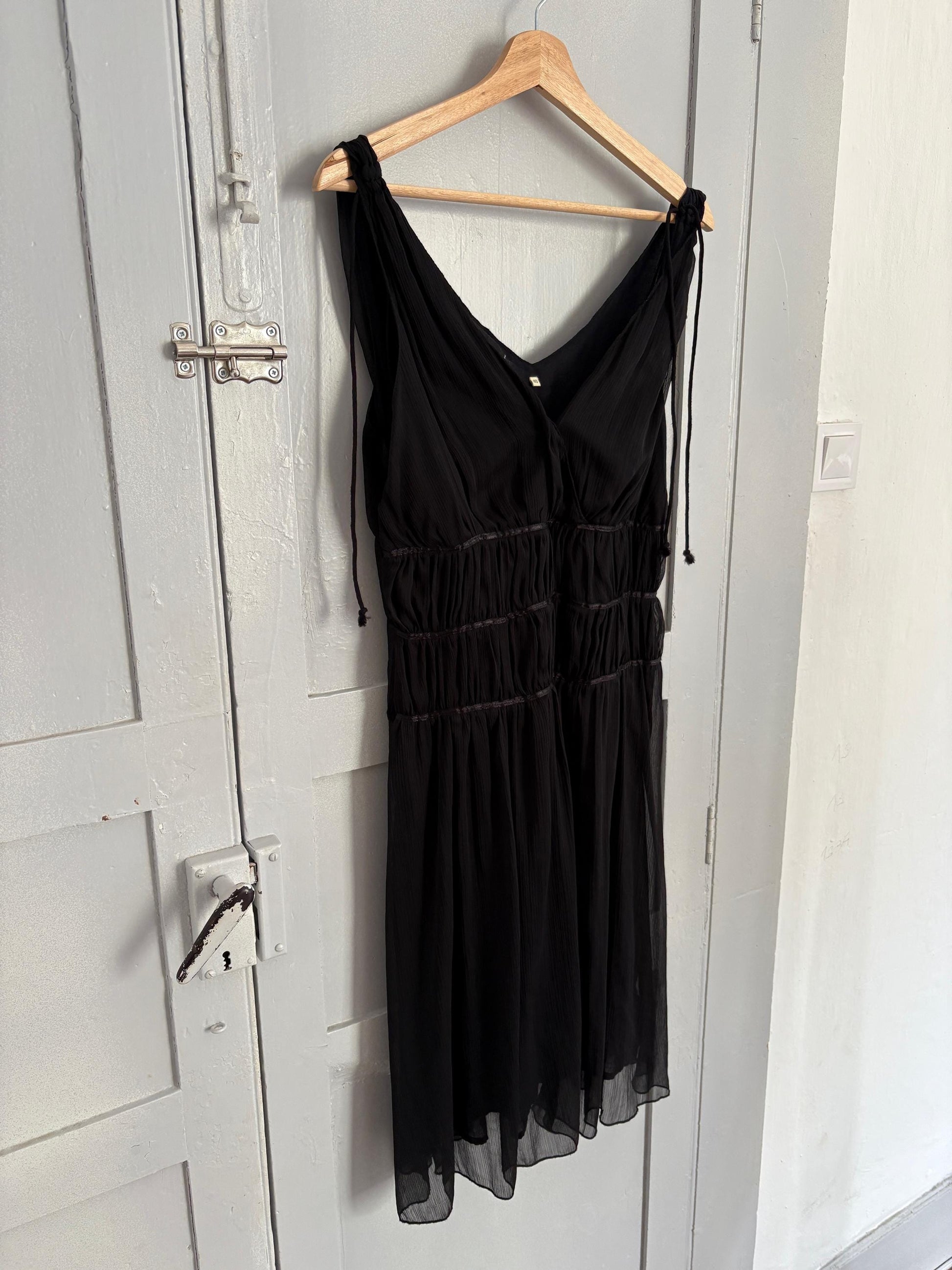 Vintage Jose Murielli black dress, Sexy deep v Basic casual loose fit dress, Lightweight Italian design summer dress, S