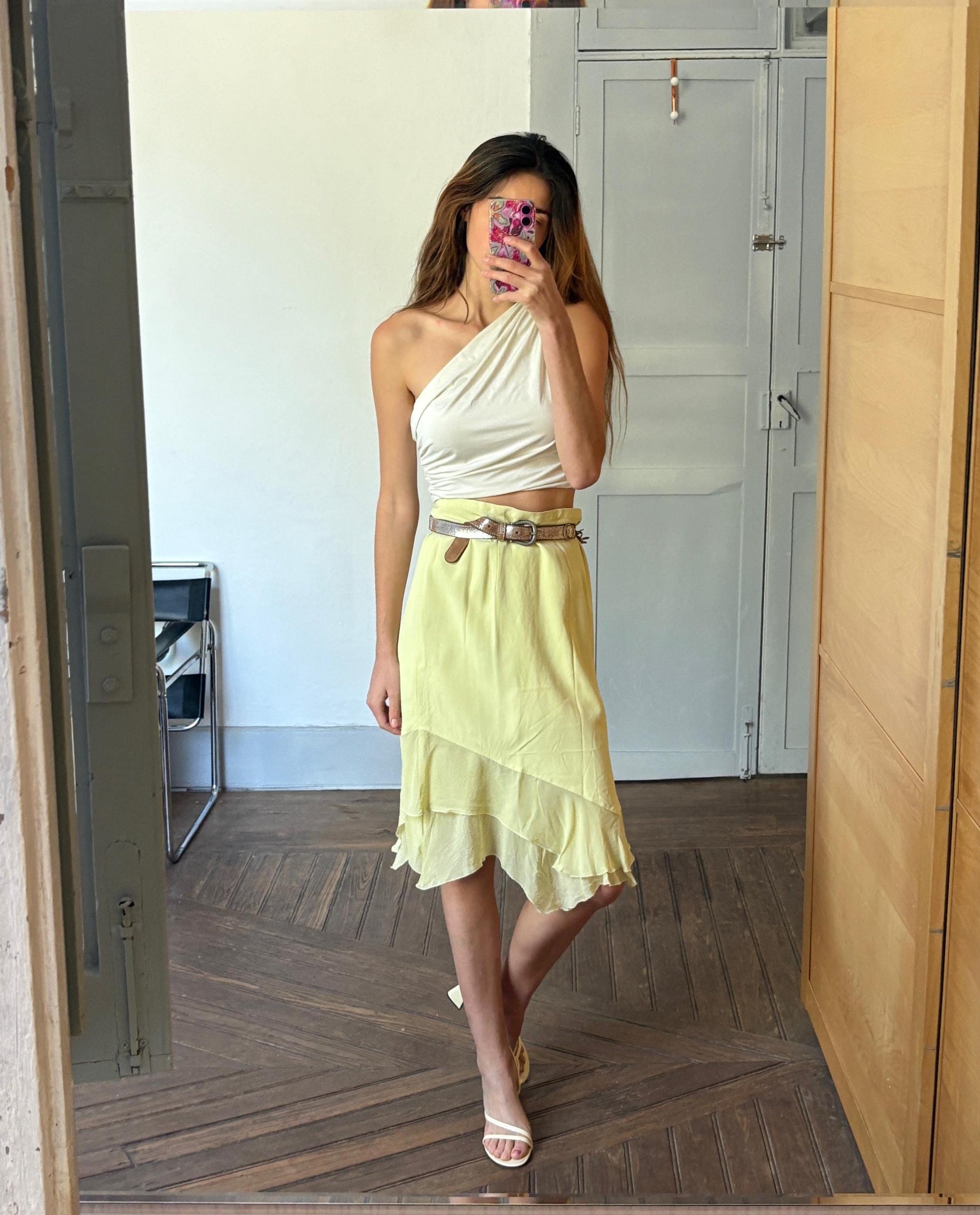 Vintage Marta Palmieri Green Skirt Made in Italy, Plus Size 18 / Dutch 46, High or Low Waist, Flowing Boho Style, Wedding guest skirt, US 18