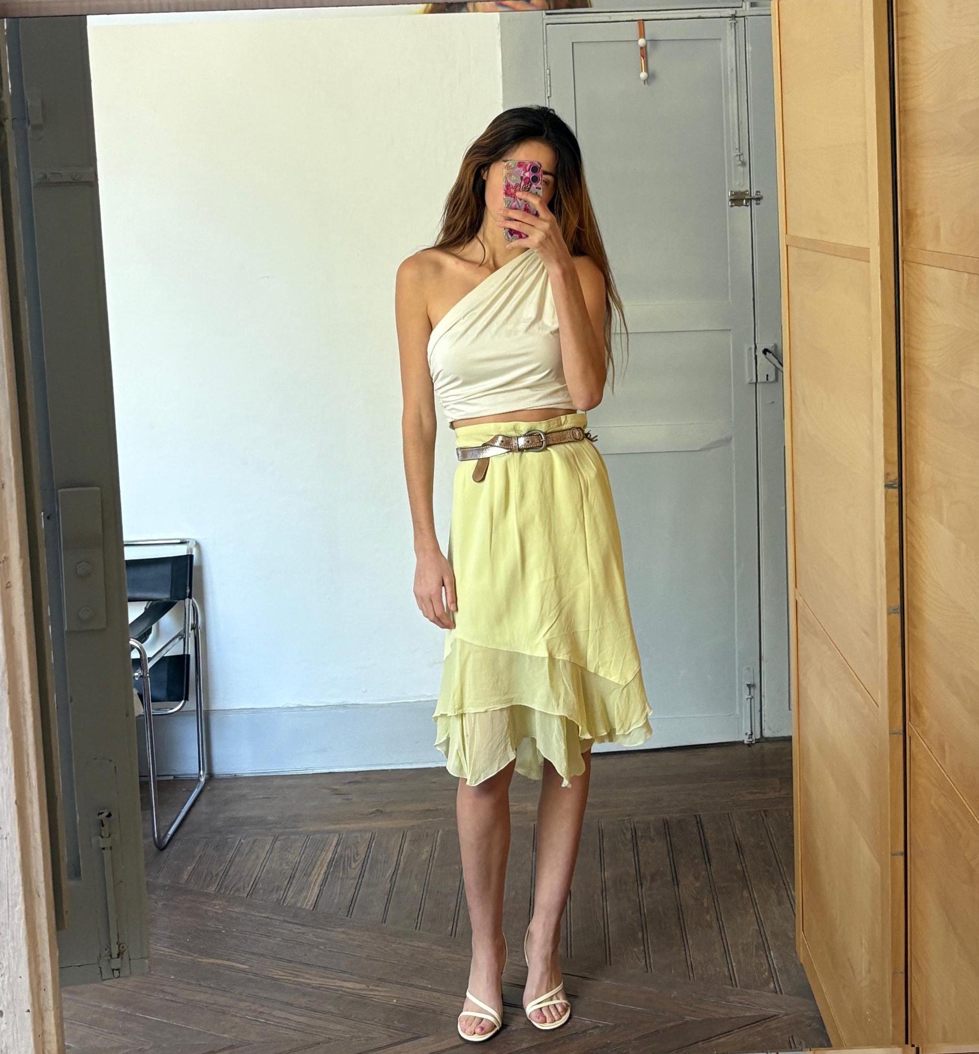 Vintage Marta Palmieri Green Skirt Made in Italy, Plus Size 18 / Dutch 46, High or Low Waist, Flowing Boho Style, Wedding guest skirt, US 18