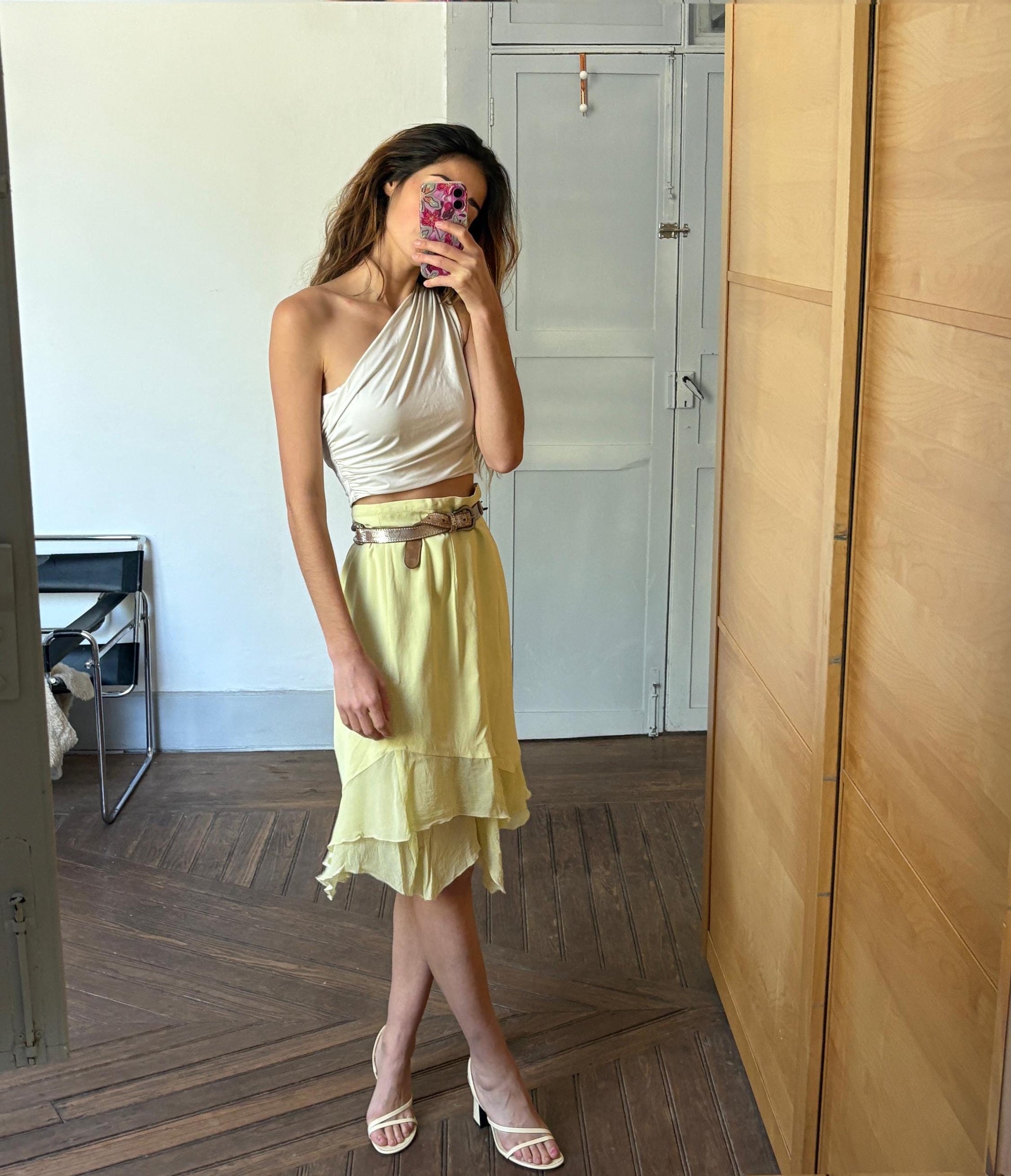 Vintage Marta Palmieri Green Skirt Made in Italy, Plus Size 18 / Dutch 46, High or Low Waist, Flowing Boho Style, Wedding guest skirt, US 18