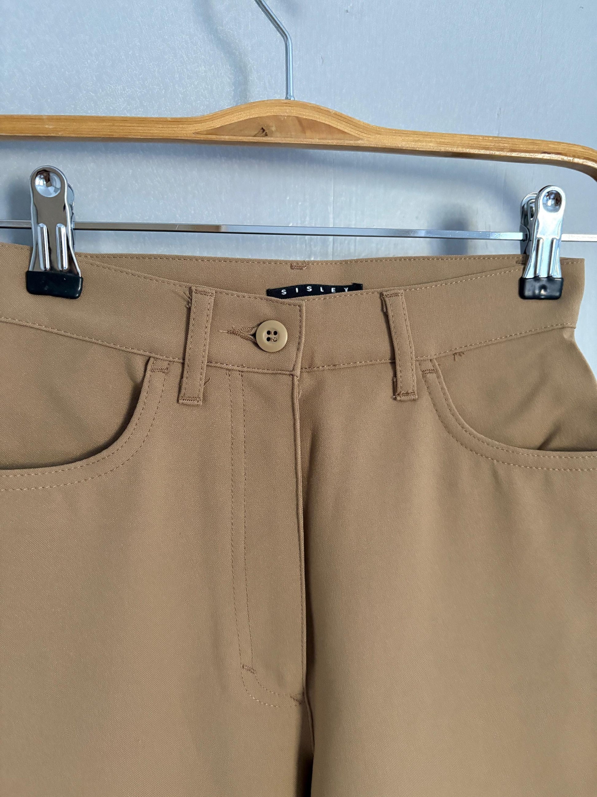 Vintage Sisley skinny pants, Beige High waist trousers, Made in Italy, Size EU 34 - US XXS
