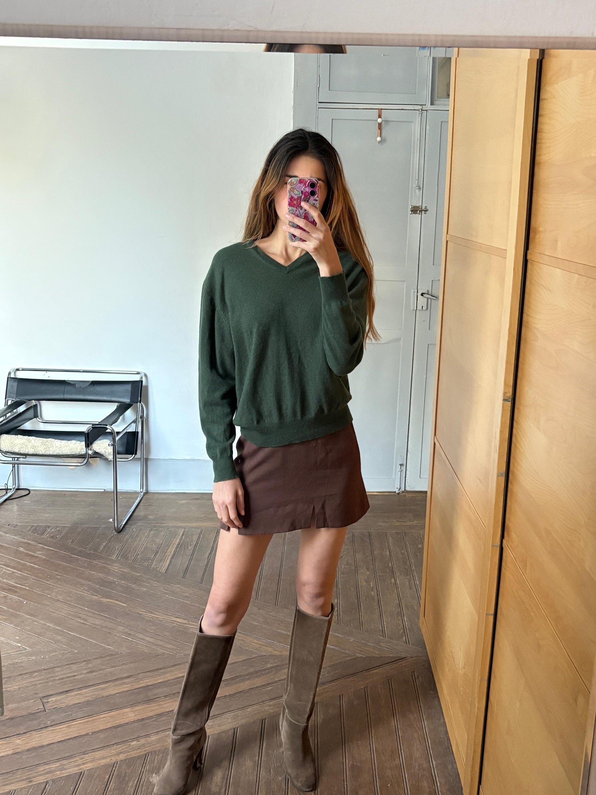 Vintage Cashmere dark green jumper by Emidio Tucci, Designer dark academia sweater, Luxe v-neck winter wear, Super soft knit shirt, Size XL