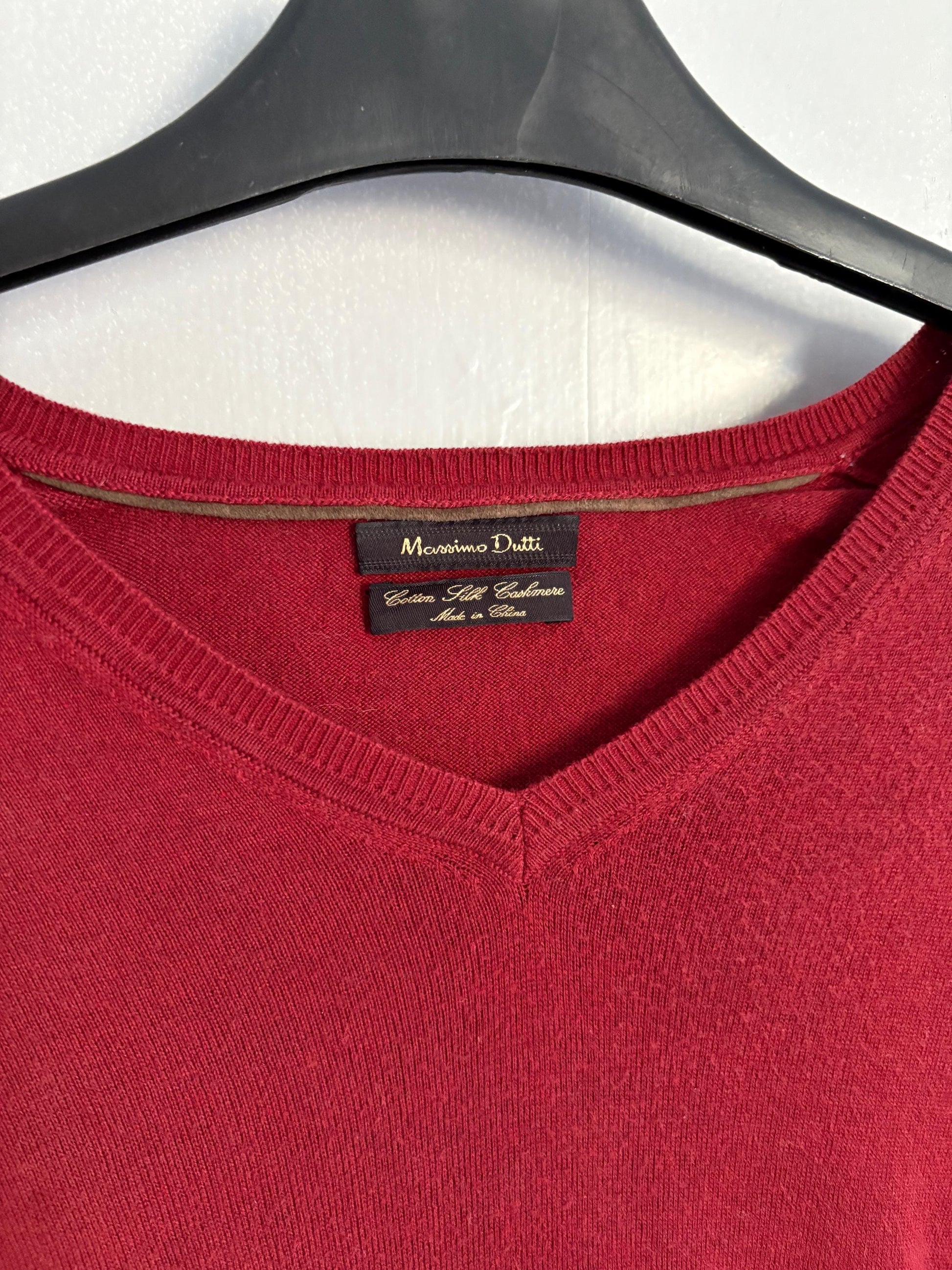 Massimo Dutti Cashmere Silk Blend Jumper – Deep Red Oversized Vintage Pullover (XL-XXL)