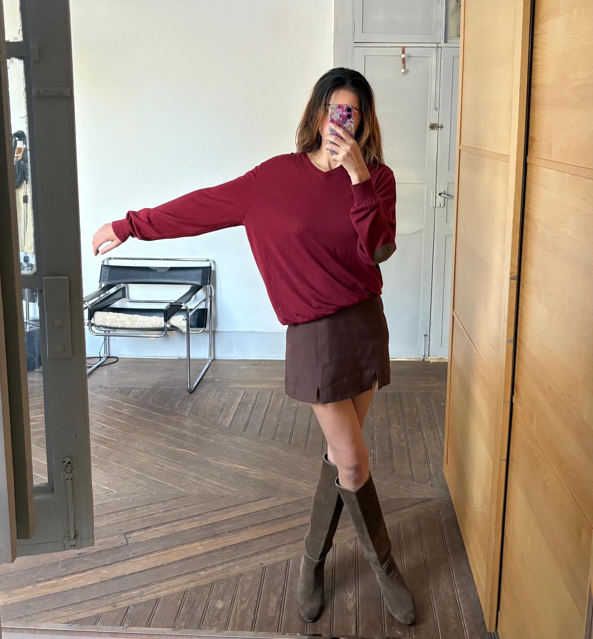 Massimo Dutti Cashmere Silk Blend Jumper – Deep Red Oversized Vintage Pullover (XL-XXL)