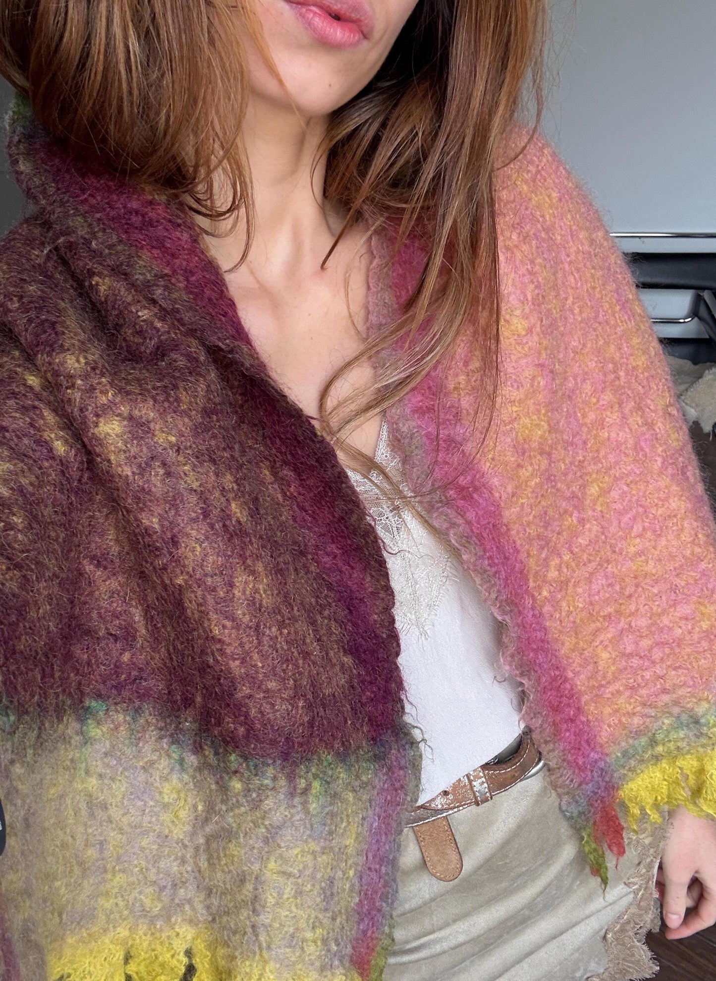 Mohair scarf, fluffy wide blend winter scarf, Christmas gift