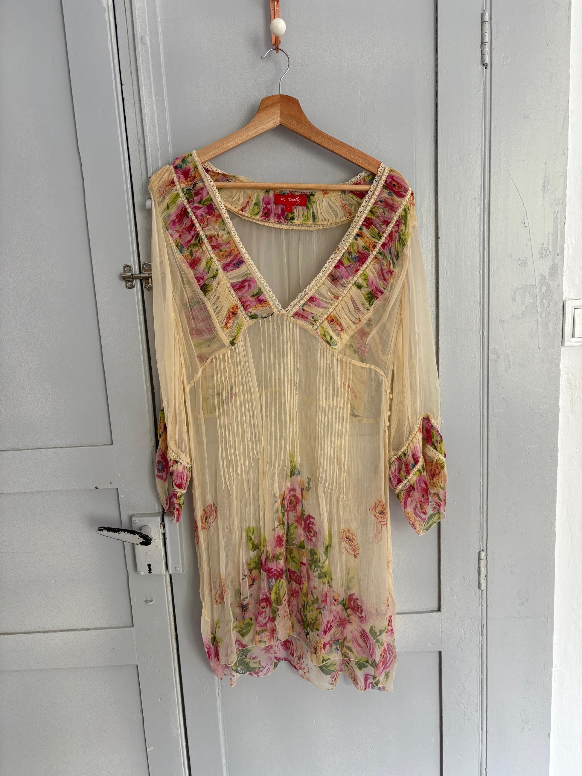 Sheer floral summer bikini dress, See through rose flower gypsy dress, Festival boho hippie