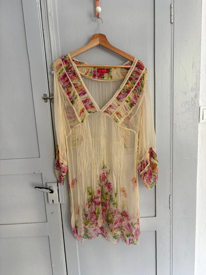 Sheer floral summer bikini dress, See through rose flower gypsy dress, Festival boho hippie