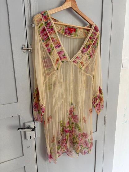 Sheer floral summer bikini dress, See through rose flower gypsy dress, Festival boho hippie