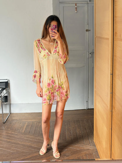 Sheer floral summer bikini dress, See through rose flower gypsy dress, Festival boho hippie