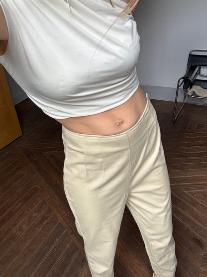 Vintage Sisley High Waist Beige Cotton Trousers