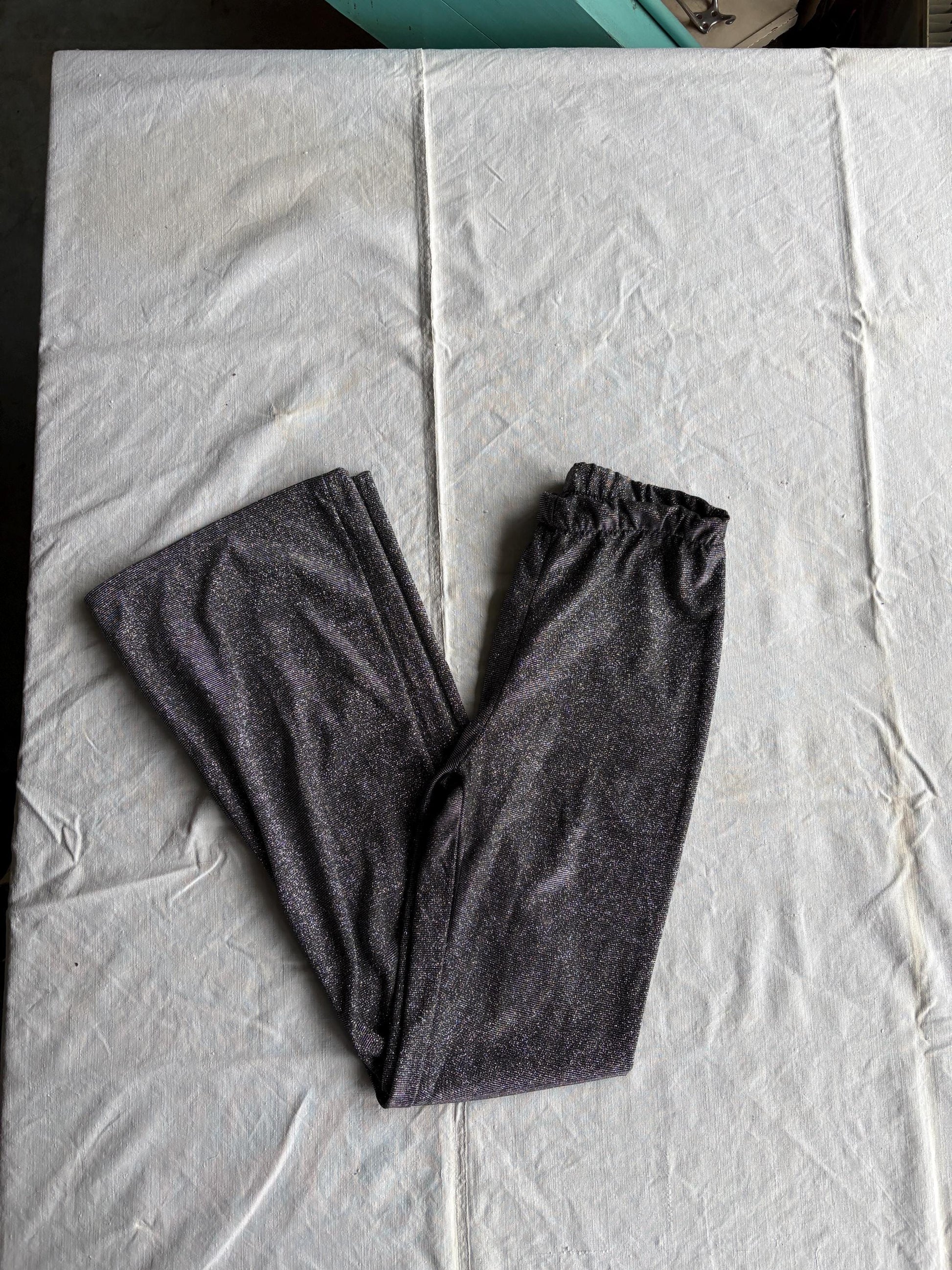 High Waist Silver Glitter Flared Pants — back view