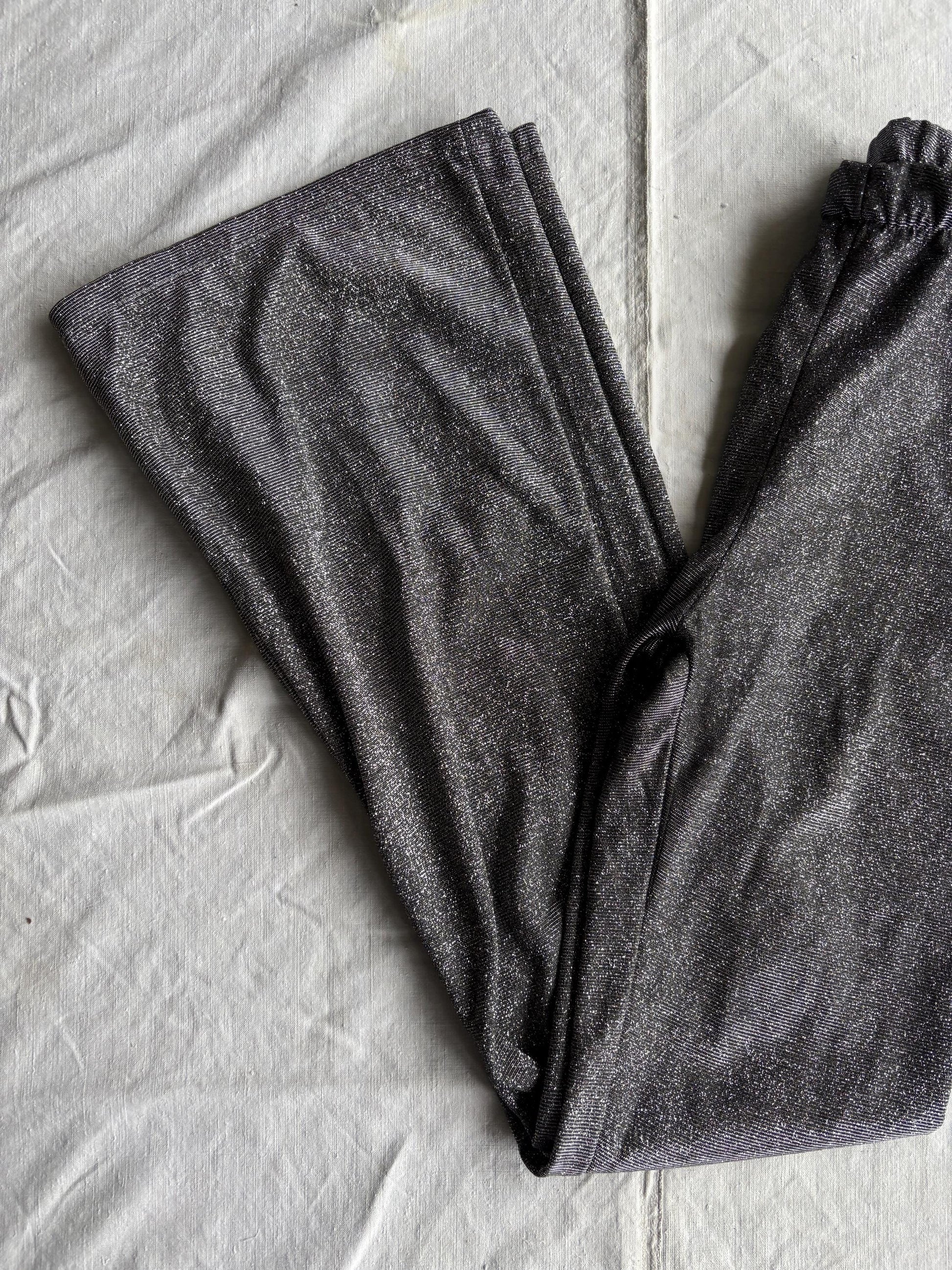 Silver Glitter Flared Pants, High Waist Sparkly Leggings, New Year’s Eve Outfit