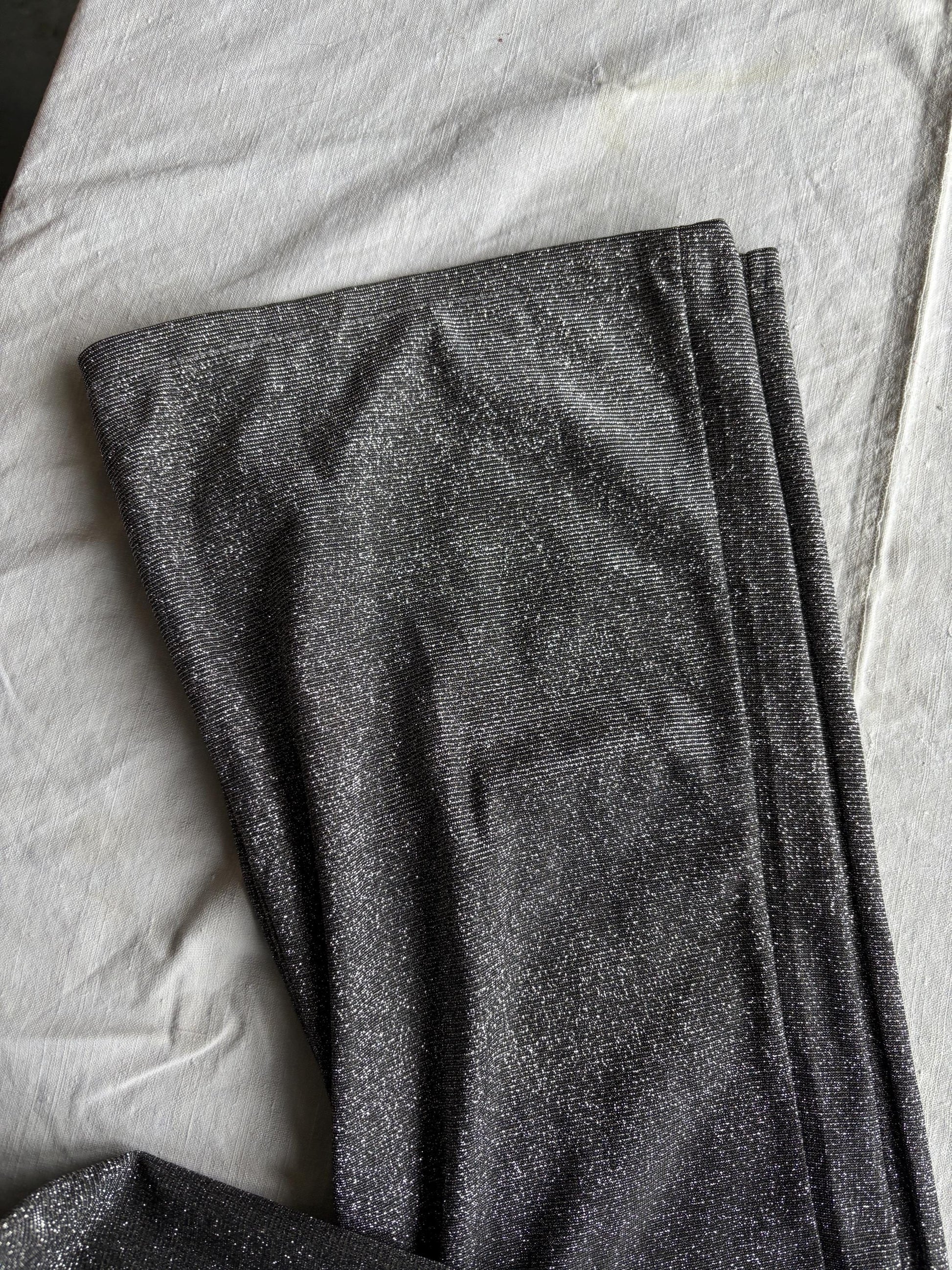 Silver Glitter Flared Pants, High Waist Sparkly Leggings, New Year’s Eve Outfit