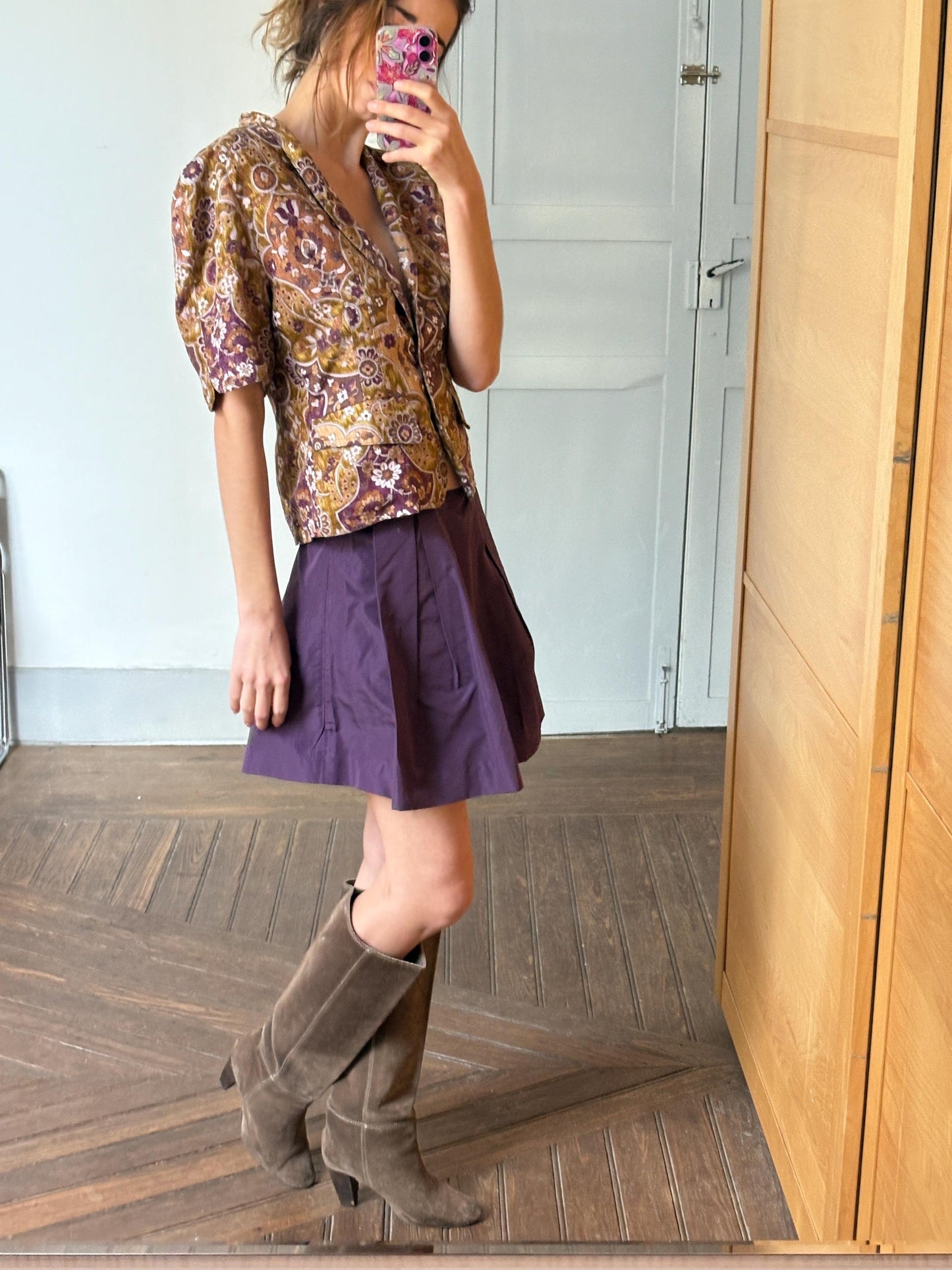 Vintage Miu Miu Purple Pleated Mini Skirt, Made in Italy Designer School Girl Skirt, Stylish Retro Aesthetic Cotton Blend 37cm Waist