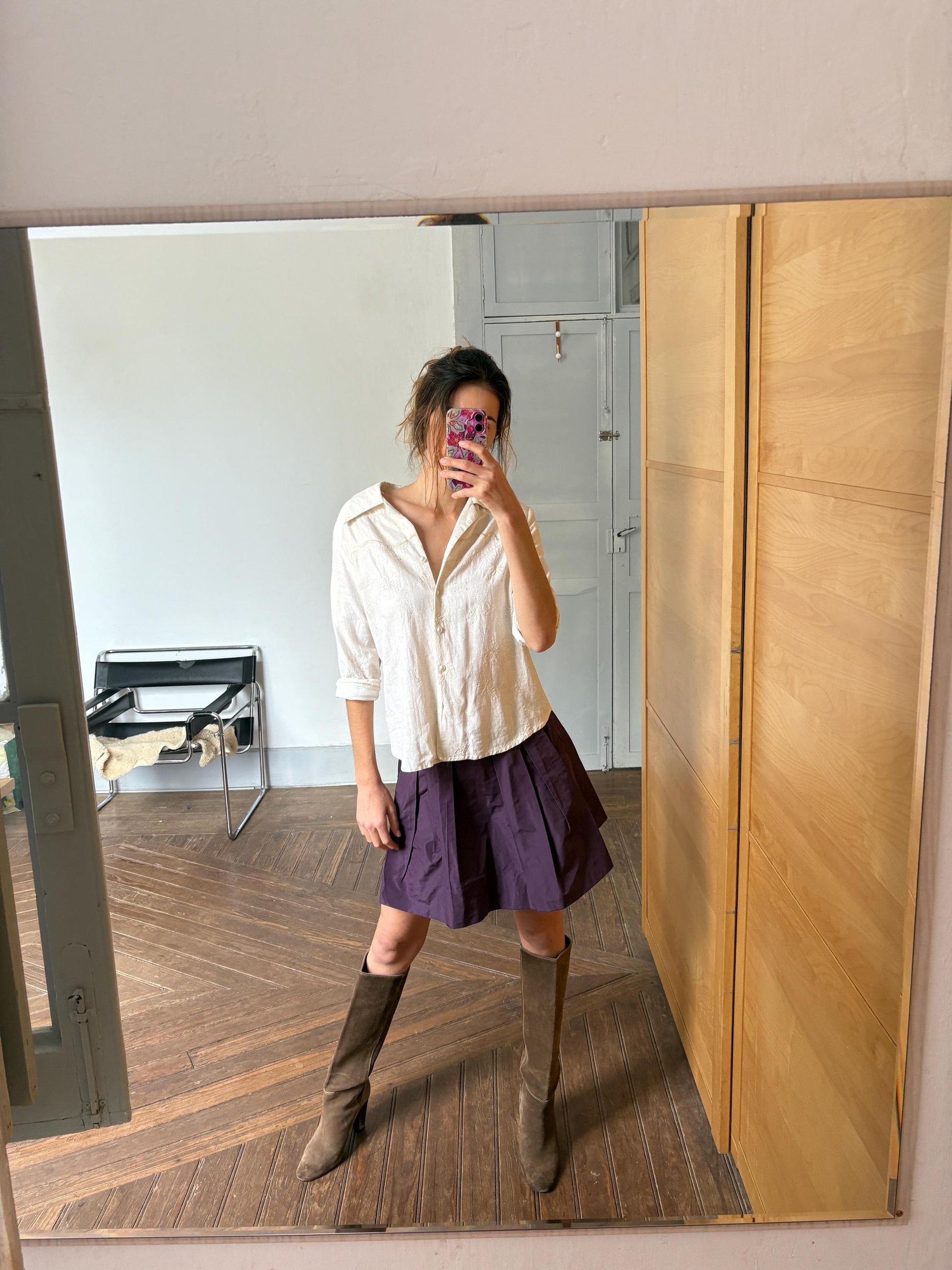 Vintage Miu Miu Purple Pleated Mini Skirt, Made in Italy Designer School Girl Skirt, Stylish Retro Aesthetic Cotton Blend 37cm Waist