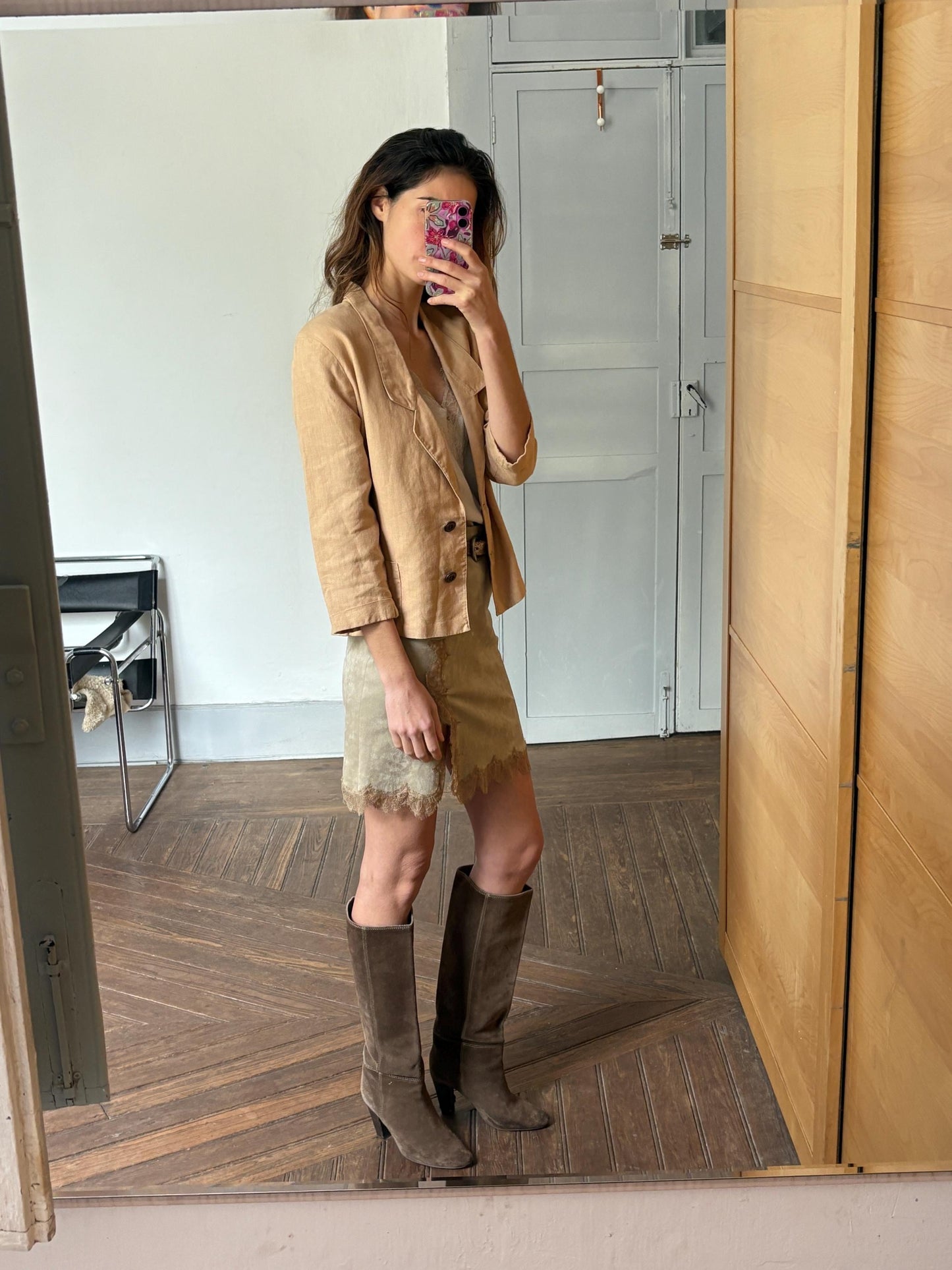 Vintage Tan Cropped Blazer | Earthy Linen Look | Chill Girl Summer Layer