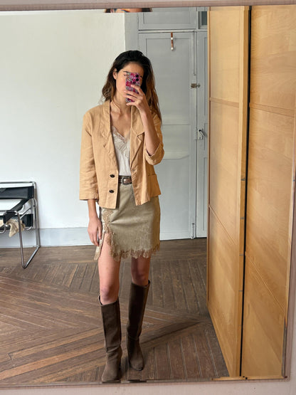 Vintage Tan Linen Cropped Blazer — back view