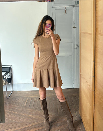 Adolfo Dominguez Soft Brown Wool Mini Dress — additional view 5