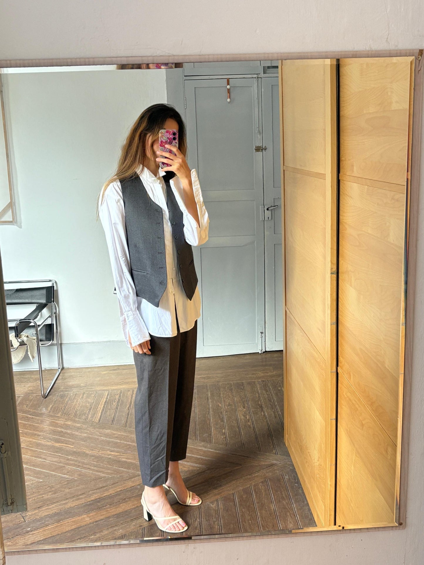 Vintage grey button down gilet, Dark academia style grey classic fit waistcoat, Formal clothing, Cute school girl uniform, K-pop aesthetic