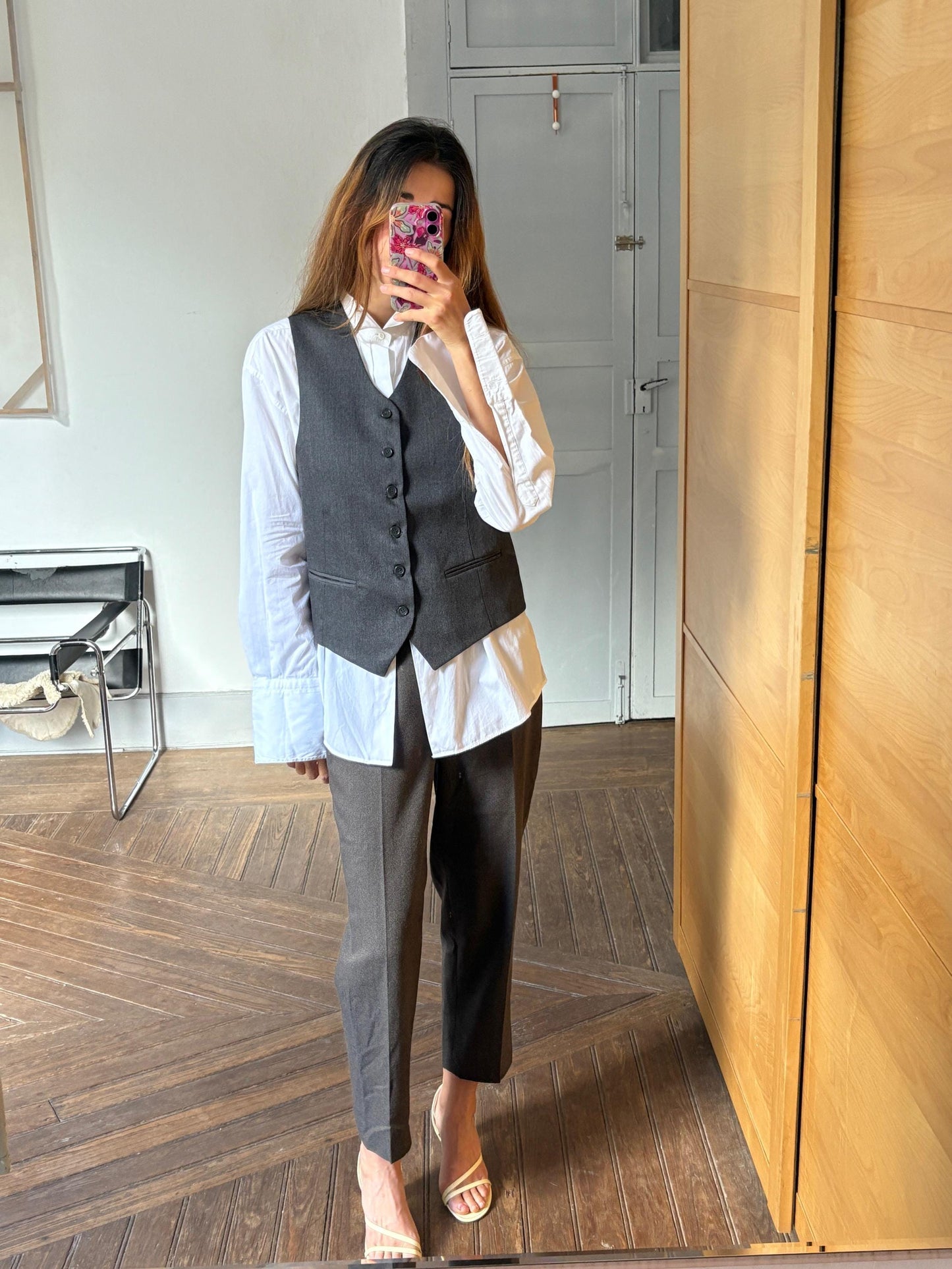 Vintage grey button down gilet, Dark academia style grey classic fit waistcoat, Formal clothing, Cute school girl uniform, K-pop aesthetic