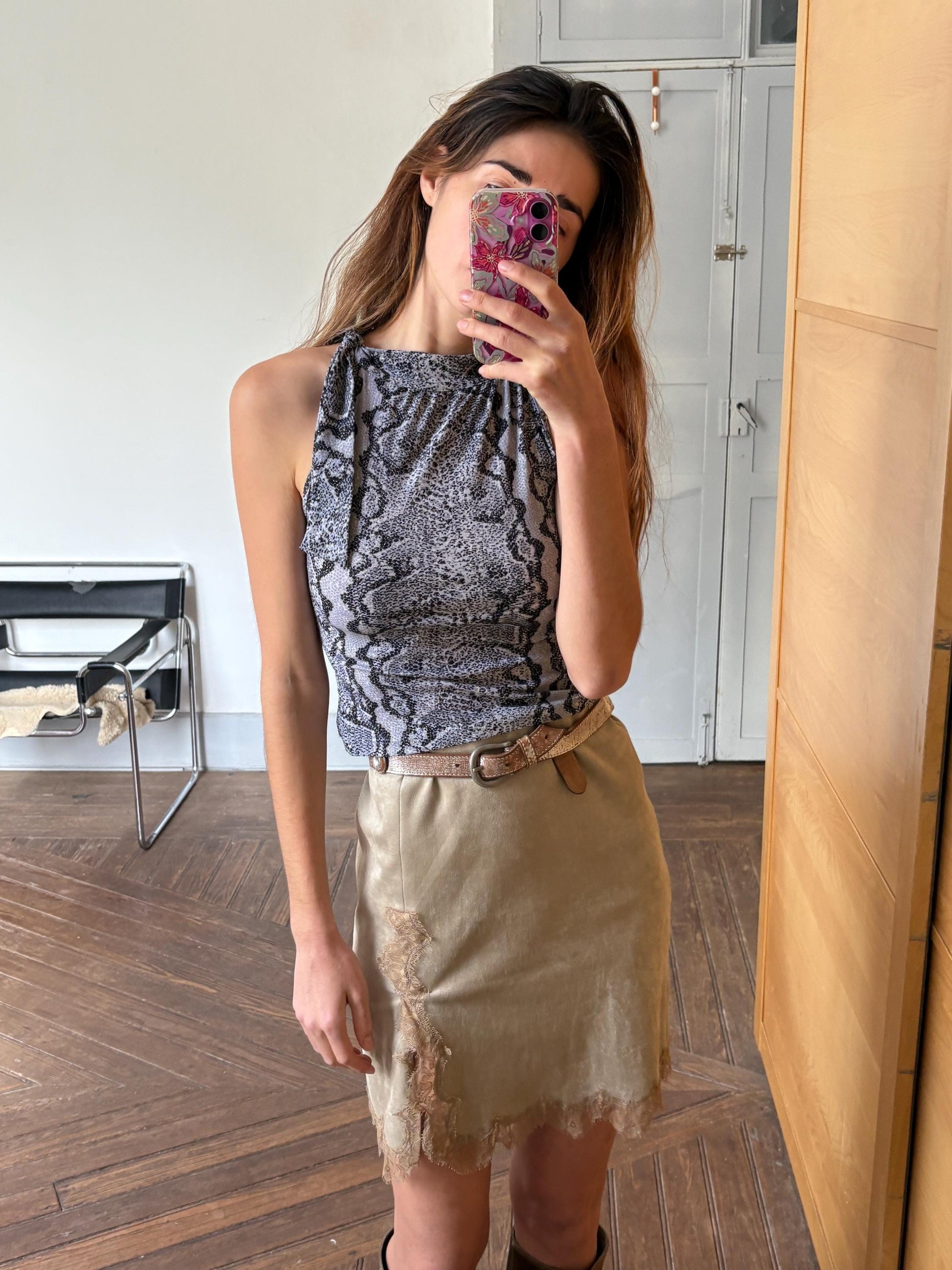 Y2K Snake Print Glitter Tank | Vintage Mesh Camisole Top