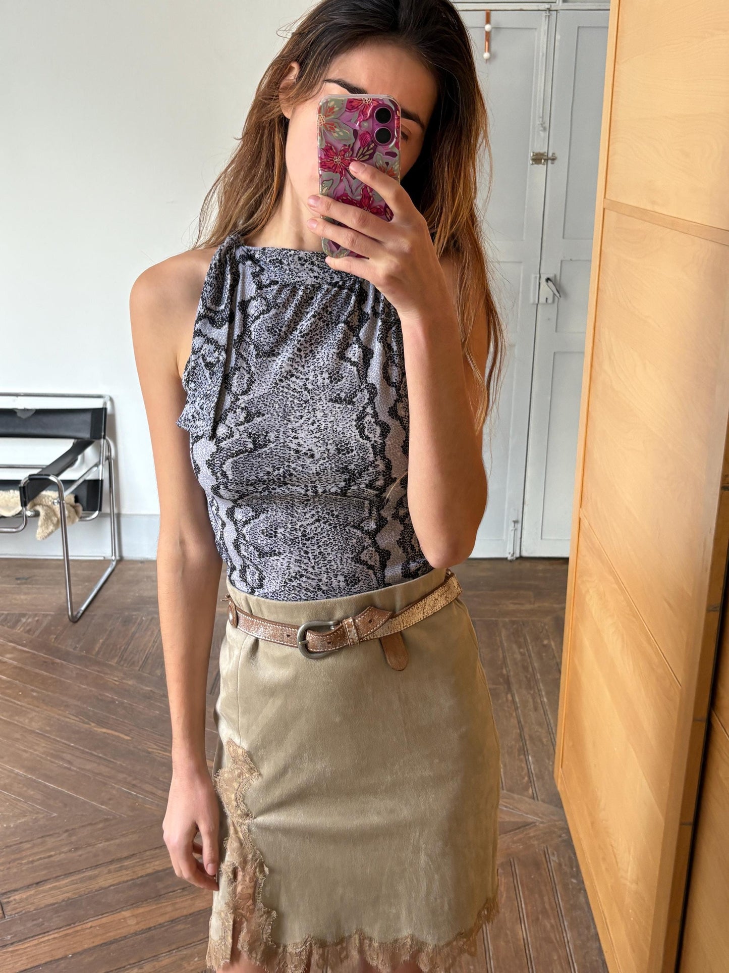 Y2K Snake Print Glitter Tank | Vintage Mesh Camisole Top