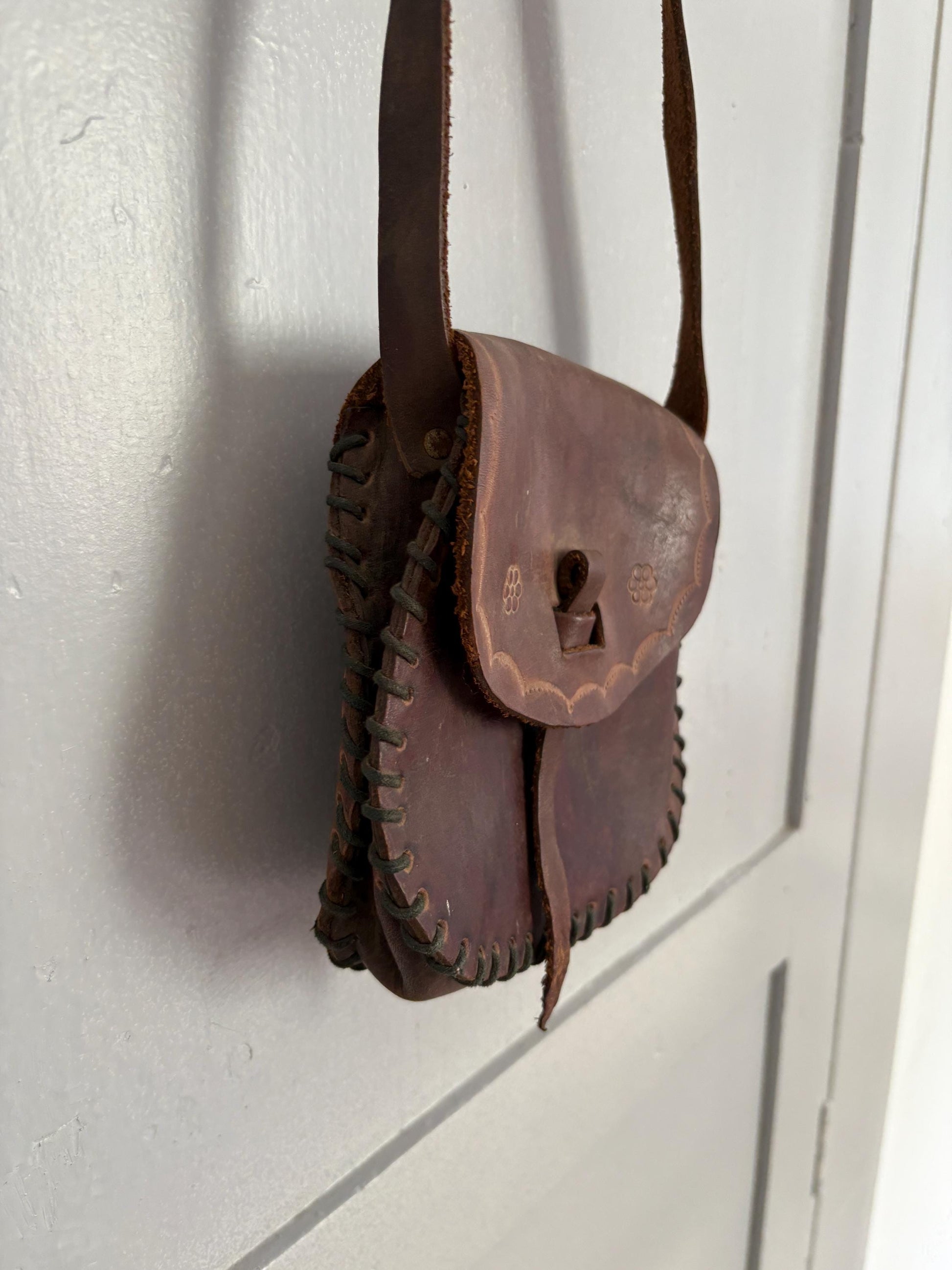 Vintage Hand-Tooled Leather Mini Shoulder Bag | Boho Festival Crossbody