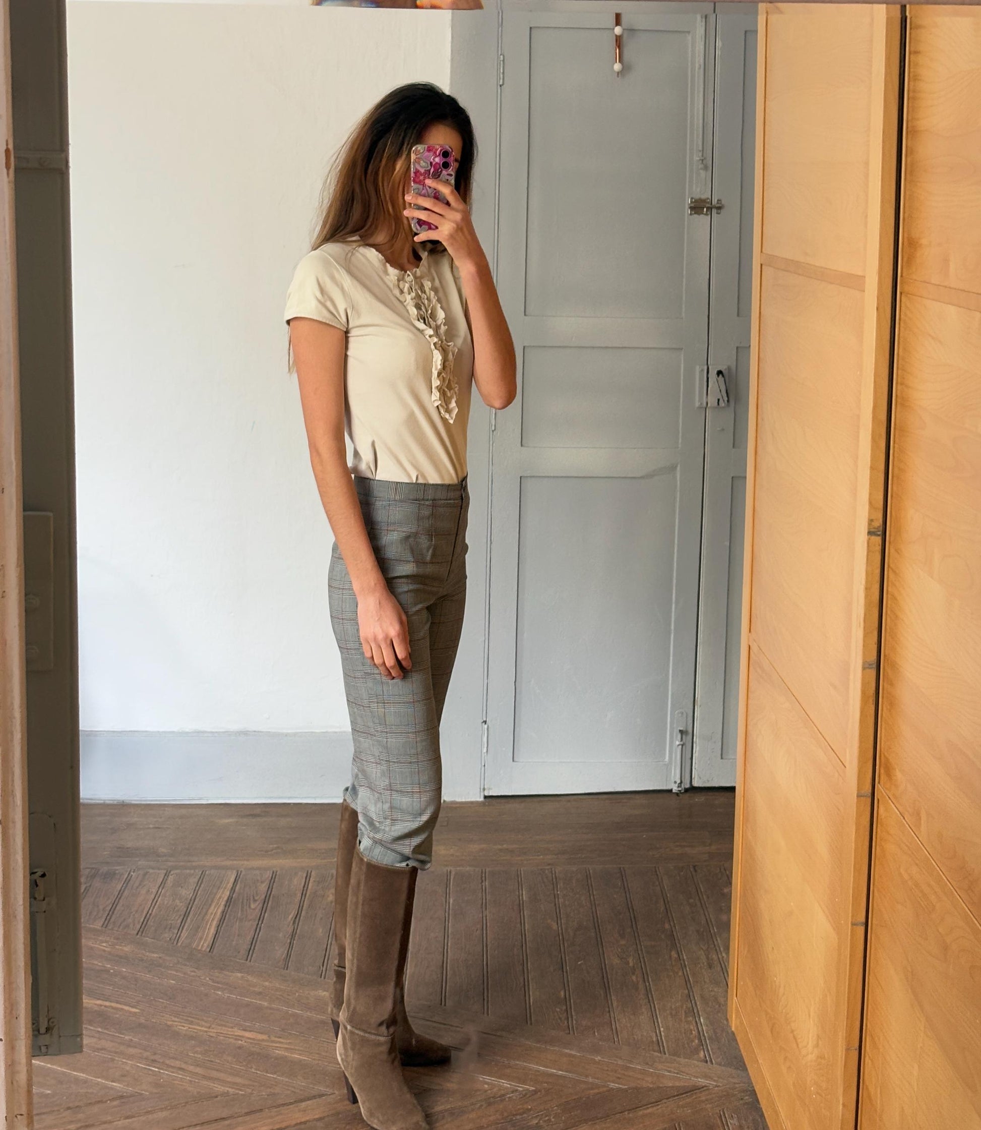 Vintage wool blend pants, Grey plaid formal trousers, Dark Academia aesthetic vintage pants, Italian design trousers, S